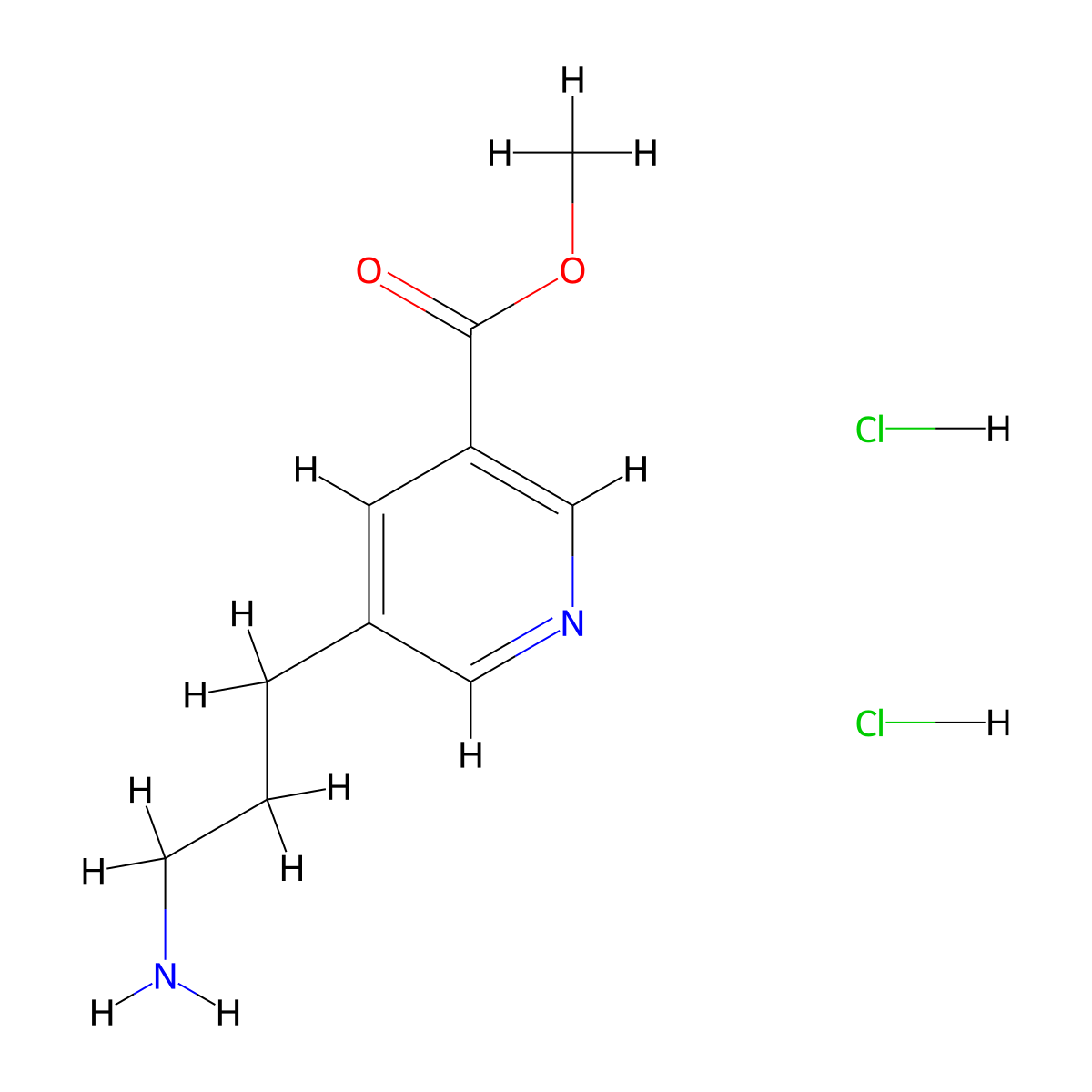 Methyl 5-(3-aminopropyl)pyridine-3-carboxylate dihydrochloride molecular structure, CAS 2470436-59-8