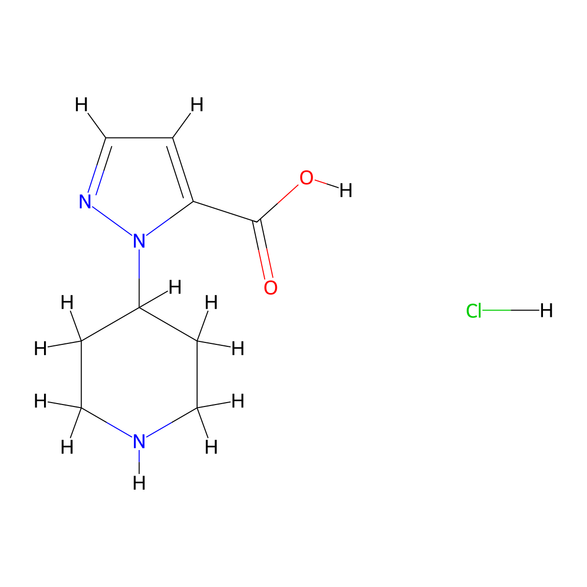 1-(piperidin-4-yl)-1H-pyrazole-5-carboxylic acid hydrochloride molecular structure, CAS 2470436-60-1