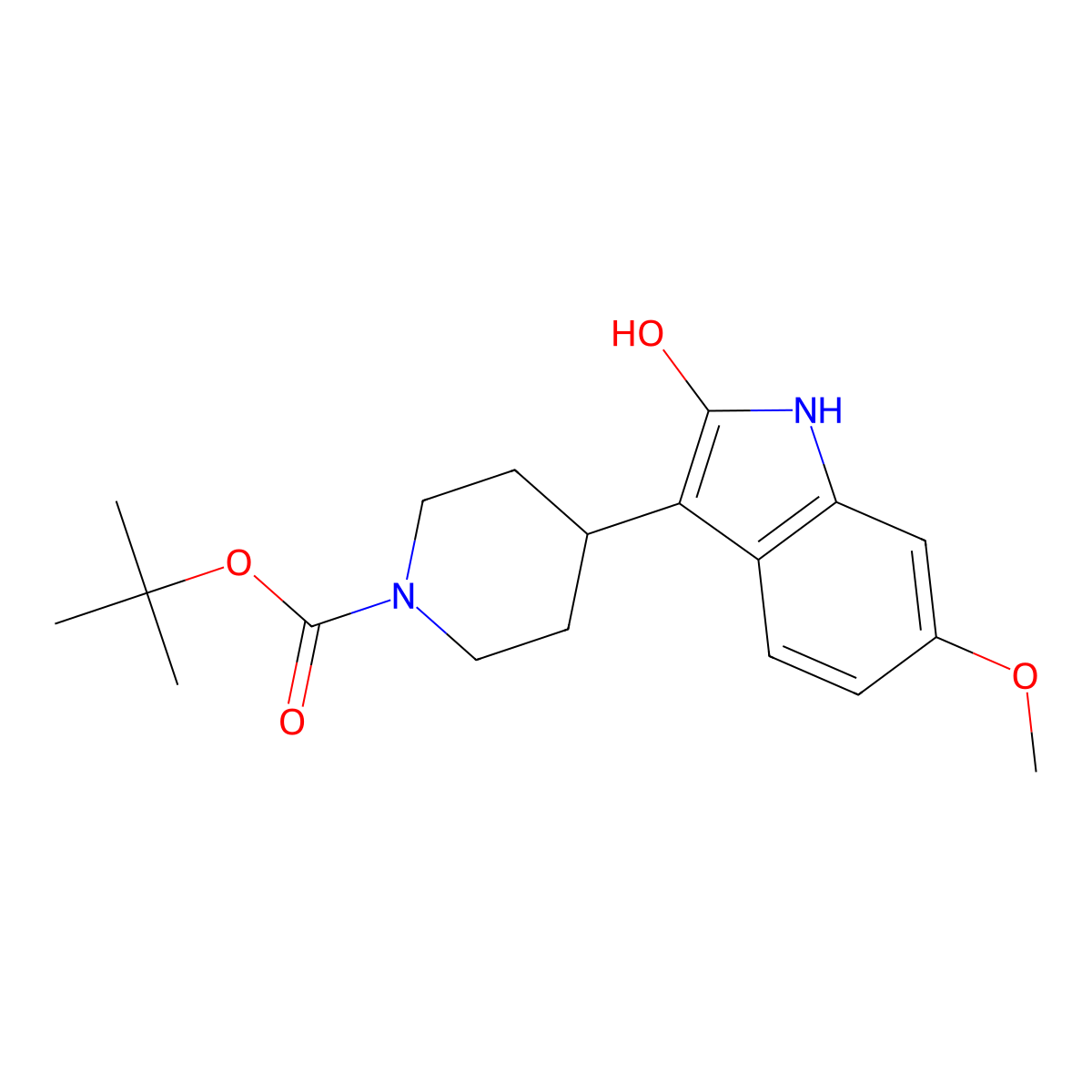 tert-butyl 4-(2-hydroxy-6-methoxy-1H-indol-3-yl)piperidine-1-carboxylate molecular structure, CAS 2470436-83-8