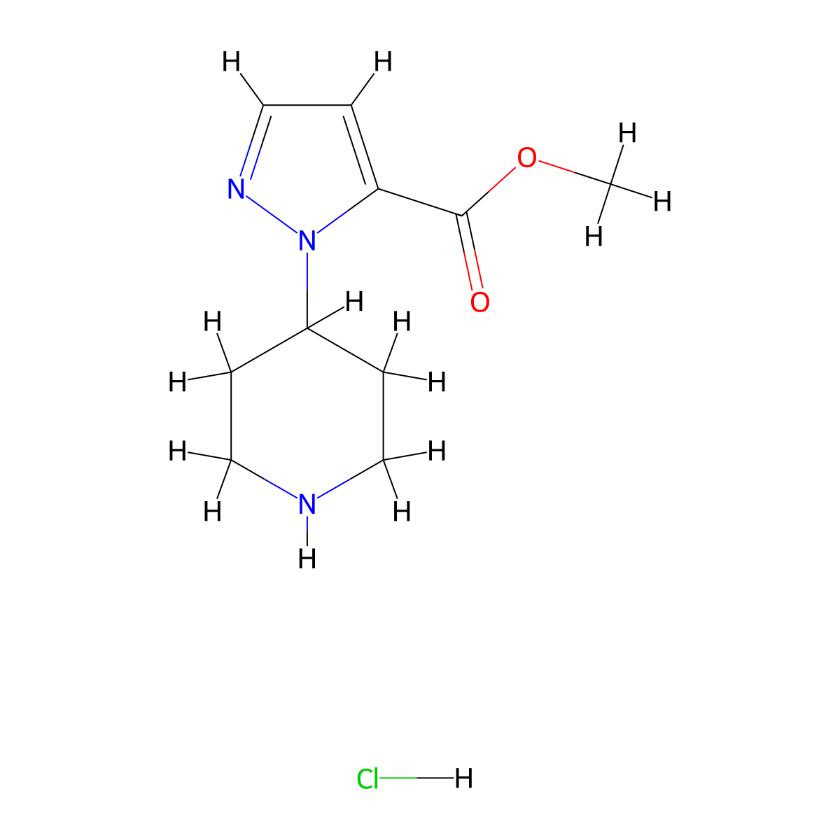 methyl1-(piperidin-4-yl)-1H-pyrazole-5-carboxylatehydrochloride molecular structure, CAS 2470436-90-7