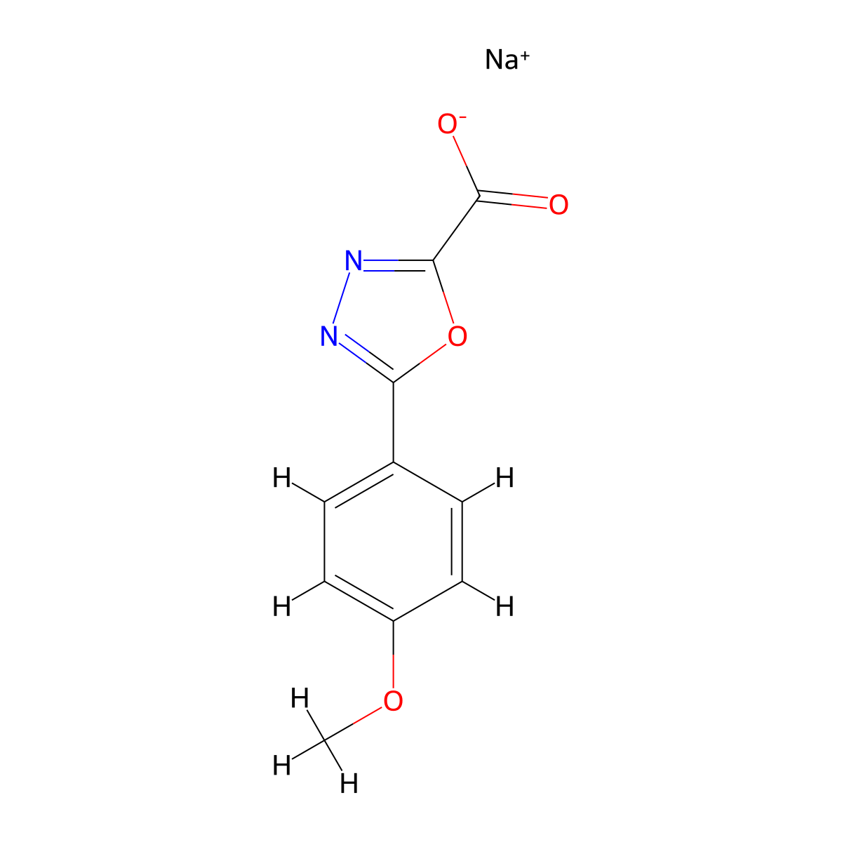 Sodium 5-(4-methoxyphenyl)-1,3,4-oxadiazole-2-carboxylate molecular structure, CAS 2470437-14-8