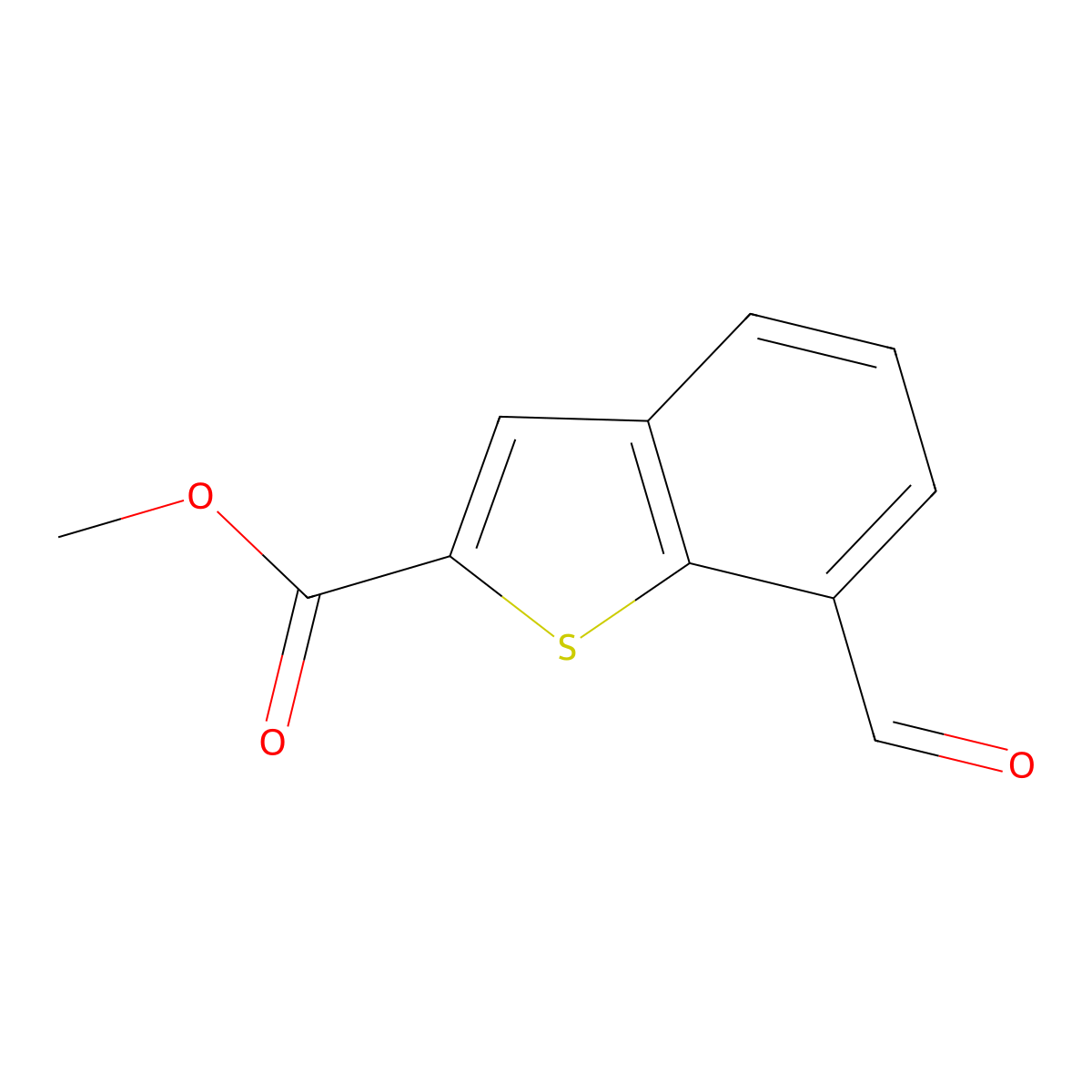 Methyl 7-formyl-1-benzothiophene-2-carboxylate molecular structure, CAS 2470437-27-3