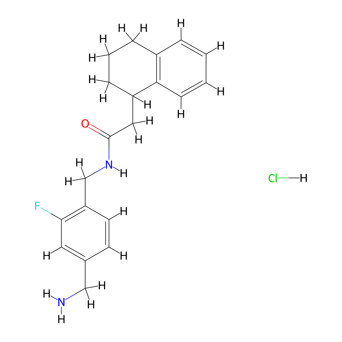 N-{[4-(aminomethyl)-2-fluorophenyl]methyl}-2-(1,2,3,4-tetrahydronaphthalen-1-yl)acetamide hydrochloride molecular structure, CAS 2470437-41-1