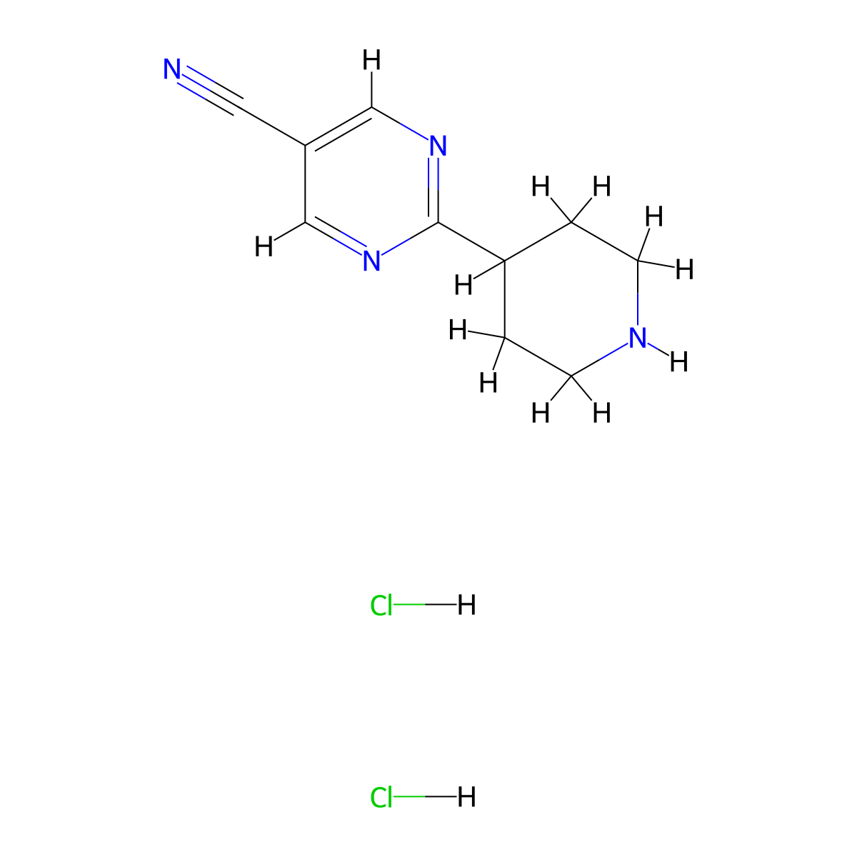 2-(Piperidin-4-yl)pyrimidine-5-carbonitrile dihydrochloride molecular structure, CAS 2470437-76-2