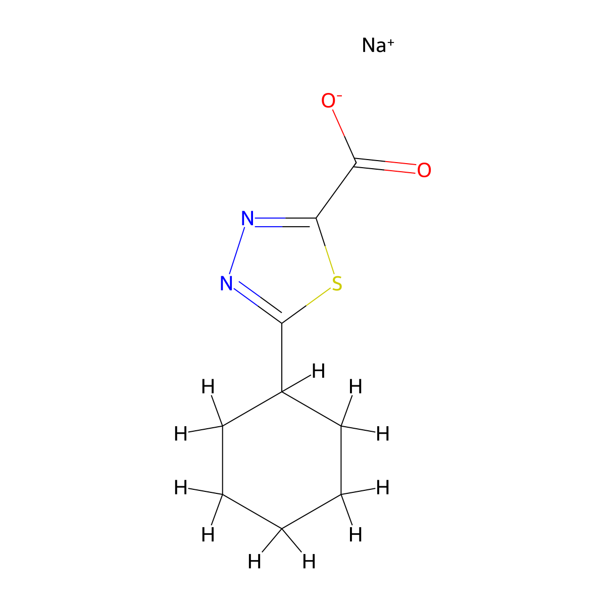 Sodium 5-cyclohexyl-1,3,4-thiadiazole-2-carboxylate molecular structure, CAS 2470437-80-8