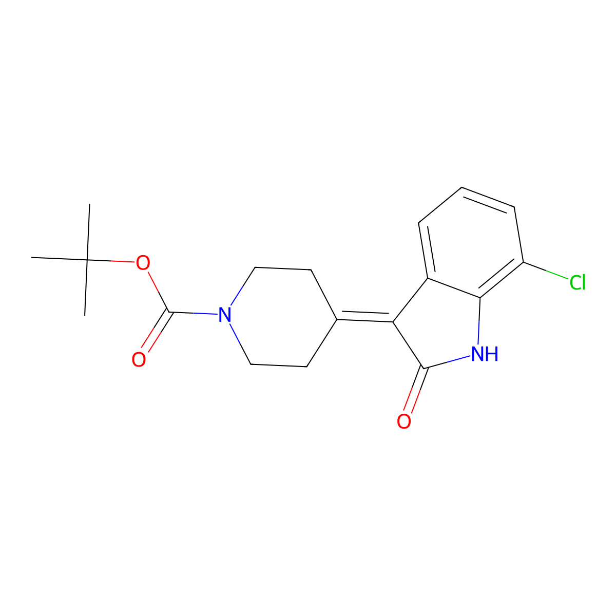 Tert-butyl 4-(7-chloro-2-oxo-1H-indol-3-ylidene)piperidine-1-carboxylate molecular structure, CAS 2470437-84-2