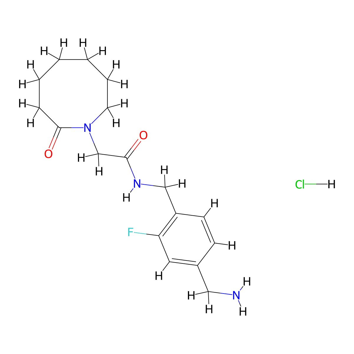 N-{[4-(aminomethyl)-2-fluorophenyl]methyl}-2-(2-oxoazocan-1-yl)acetamide hydrochloride molecular structure, CAS 2470437-99-9
