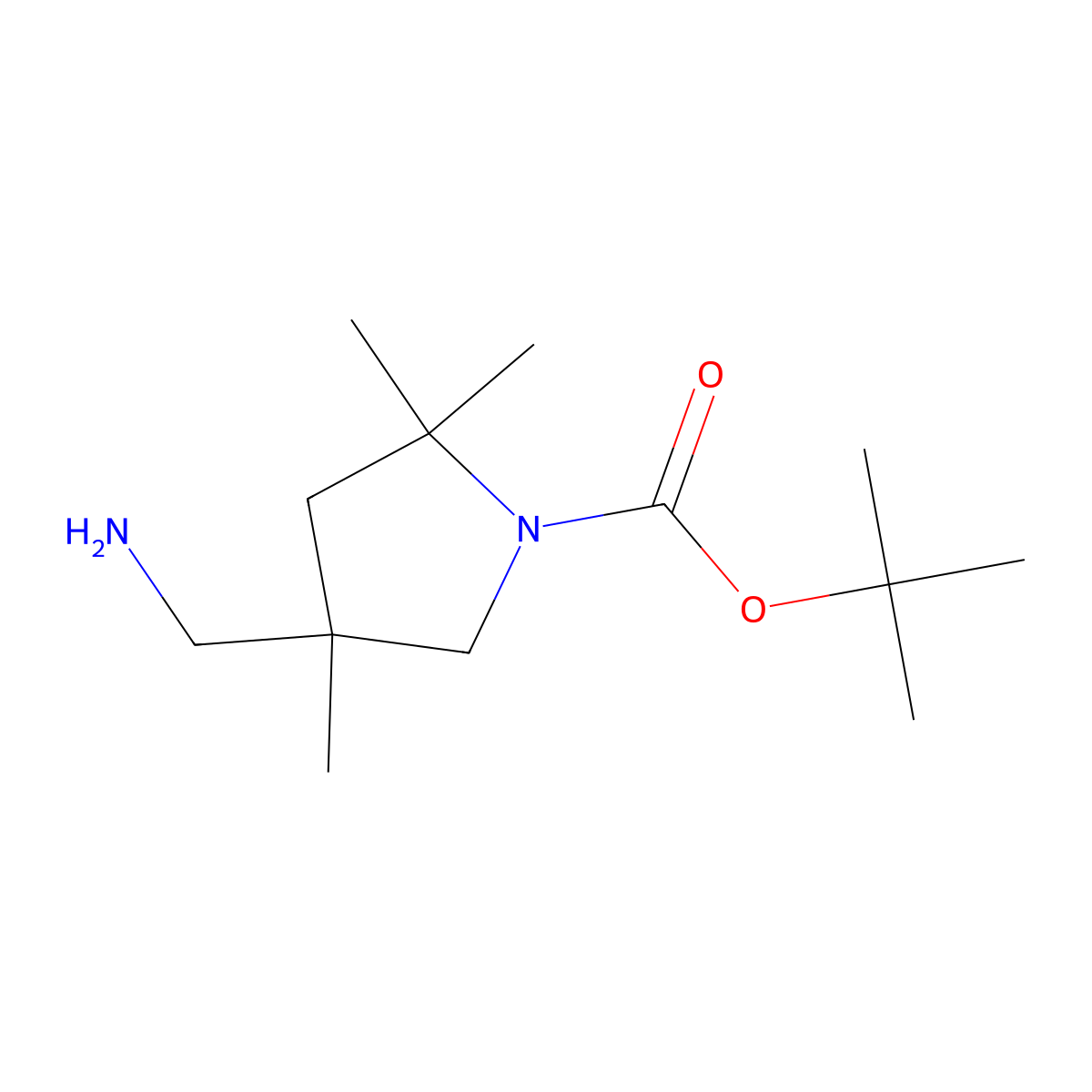Tert-butyl 4-(aminomethyl)-2,2,4-trimethylpyrrolidine-1-carboxylate molecular structure, CAS 2470438-08-3