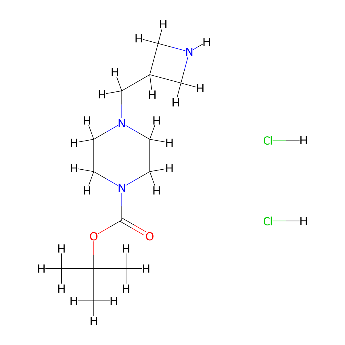 Tert-butyl 4-[(azetidin-3-yl)methyl]piperazine-1-carboxylate dihydrochloride molecular structure, CAS 2470438-11-8