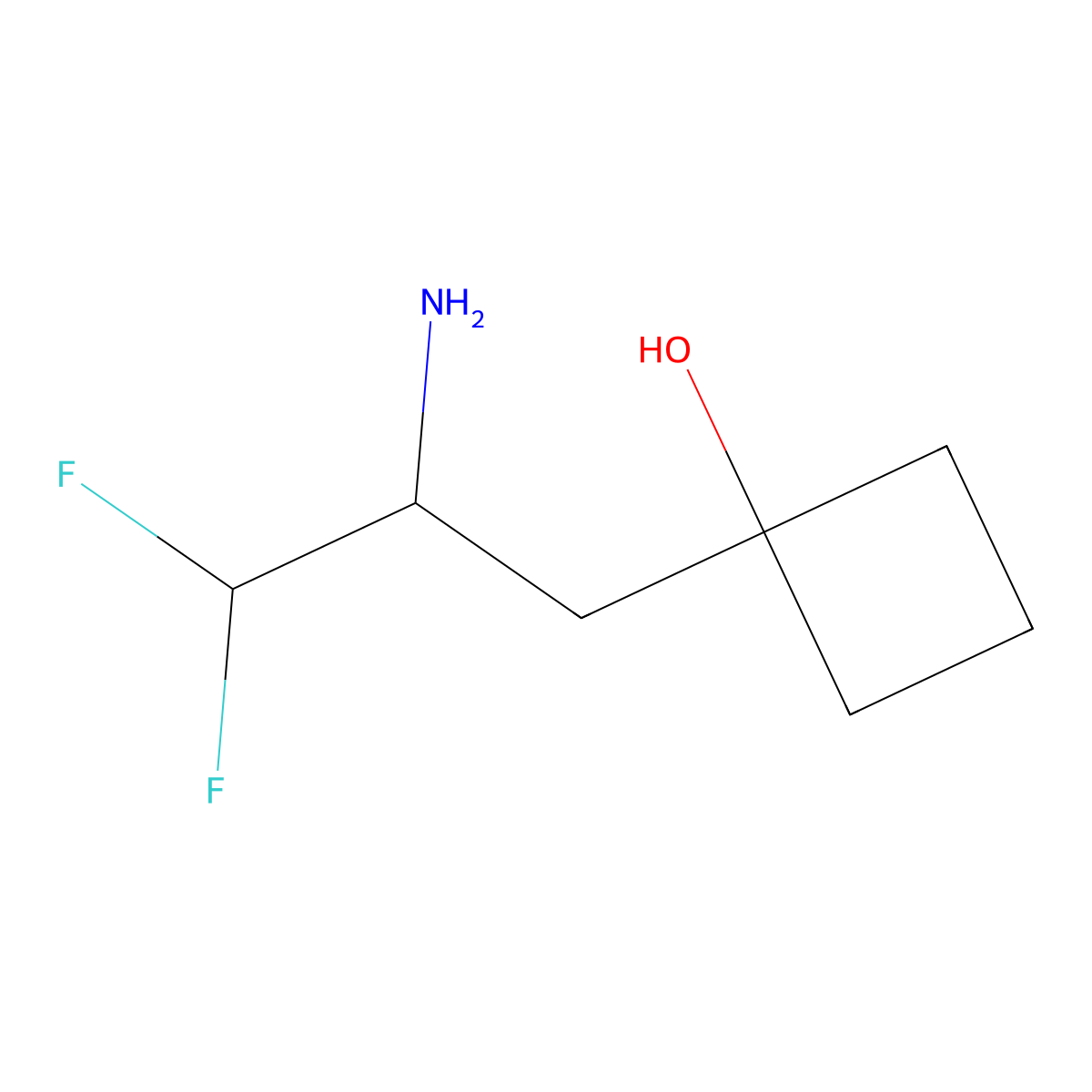 1-(2-Amino-3,3-difluoropropyl)cyclobutan-1-ol molecular structure, CAS 2470438-16-3