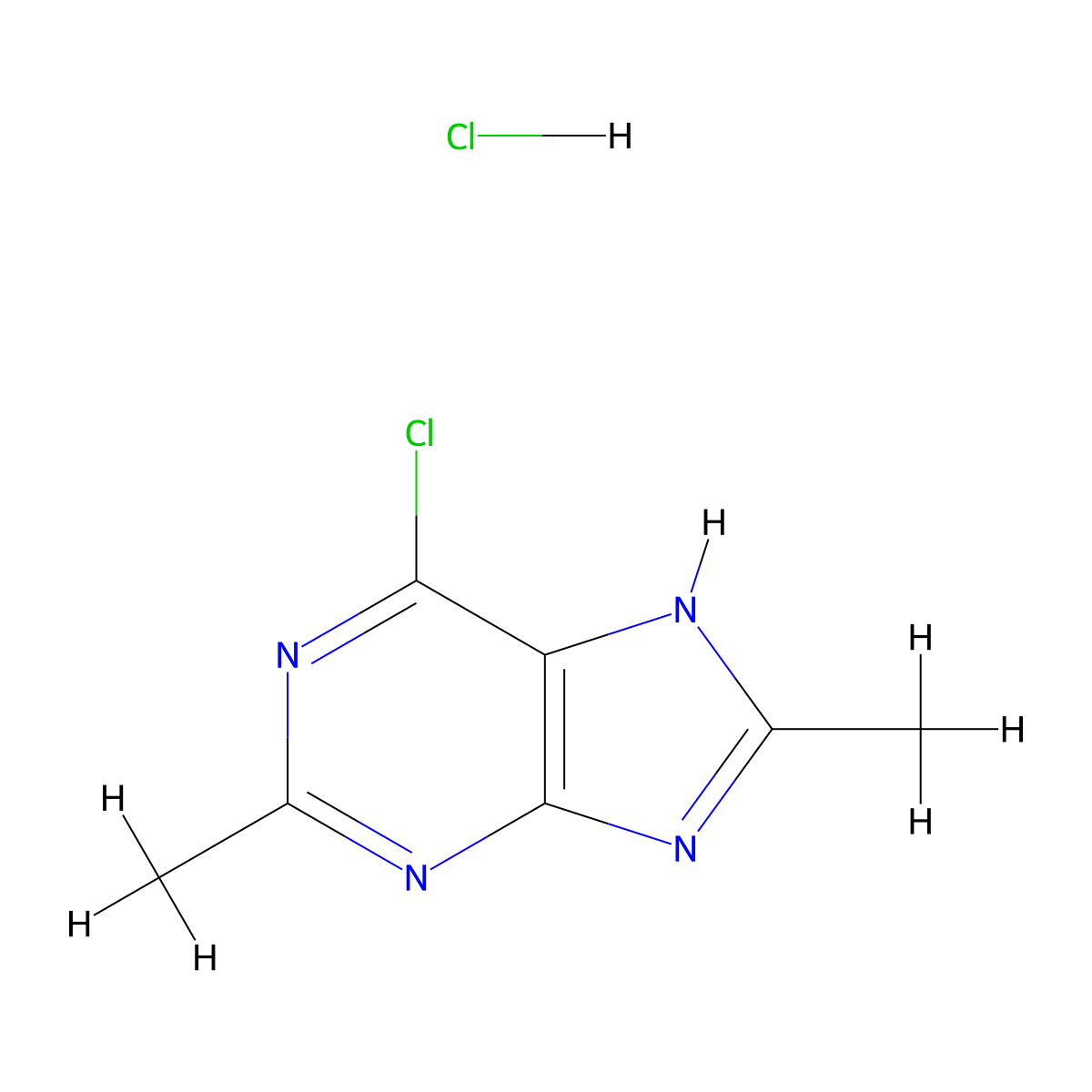 6-chloro-2,8-dimethyl-9H-purine hydrochloride molecular structure, CAS 2470438-17-4