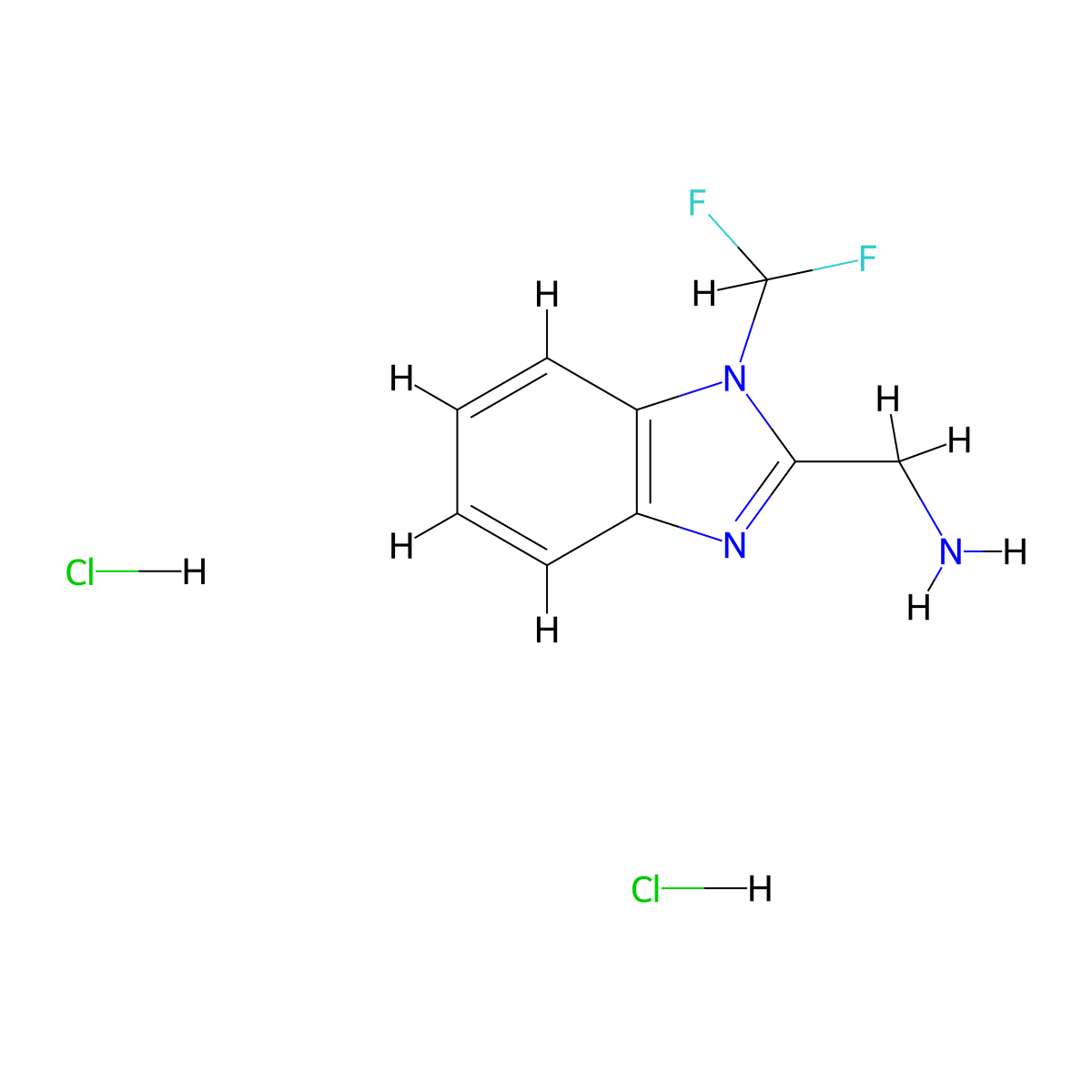 [1-(Difluoromethyl)benzimidazol-2-yl]methanamine;dihydrochloride molecular structure, CAS 2470438-18-5