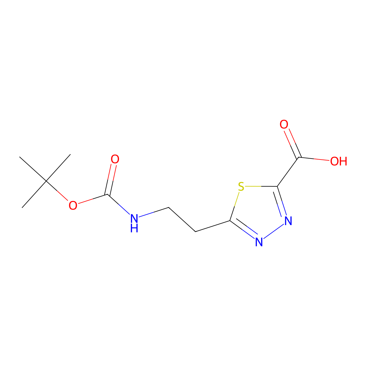 5-(2-{[(Tert-butoxy)carbonyl]amino}ethyl)-1,3,4-thiadiazole-2-carboxylic acid molecular structure, CAS 2470438-21-0