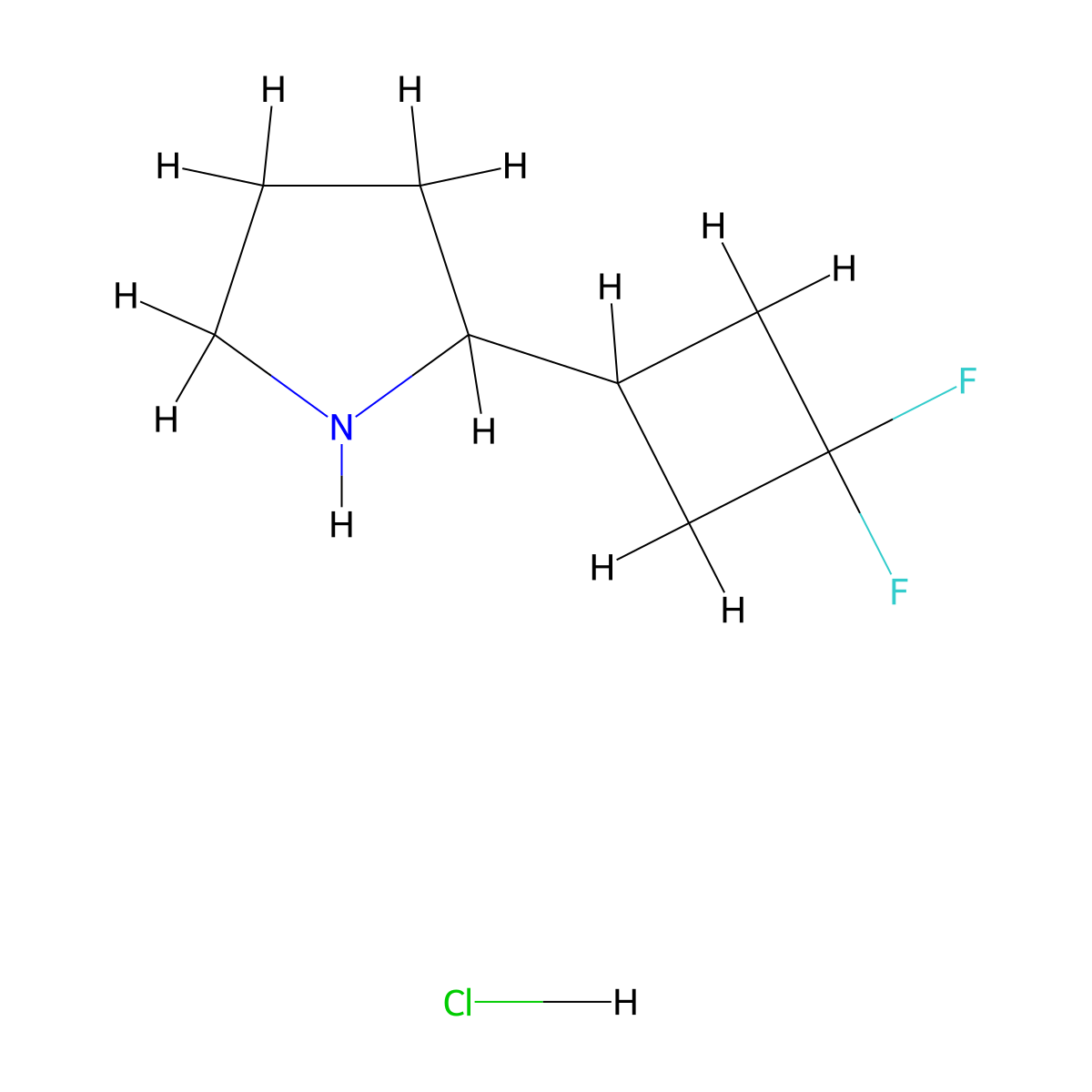 2-(3,3-Difluorocyclobutyl)pyrrolidine hydrochloride molecular structure, CAS 2470438-37-8