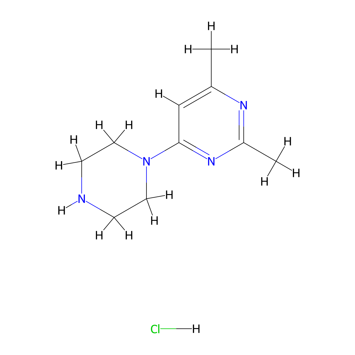 2,4-Dimethyl-6-(piperazin-1-yl)pyrimidine hydrochloride molecular structure, CAS 2470438-46-9