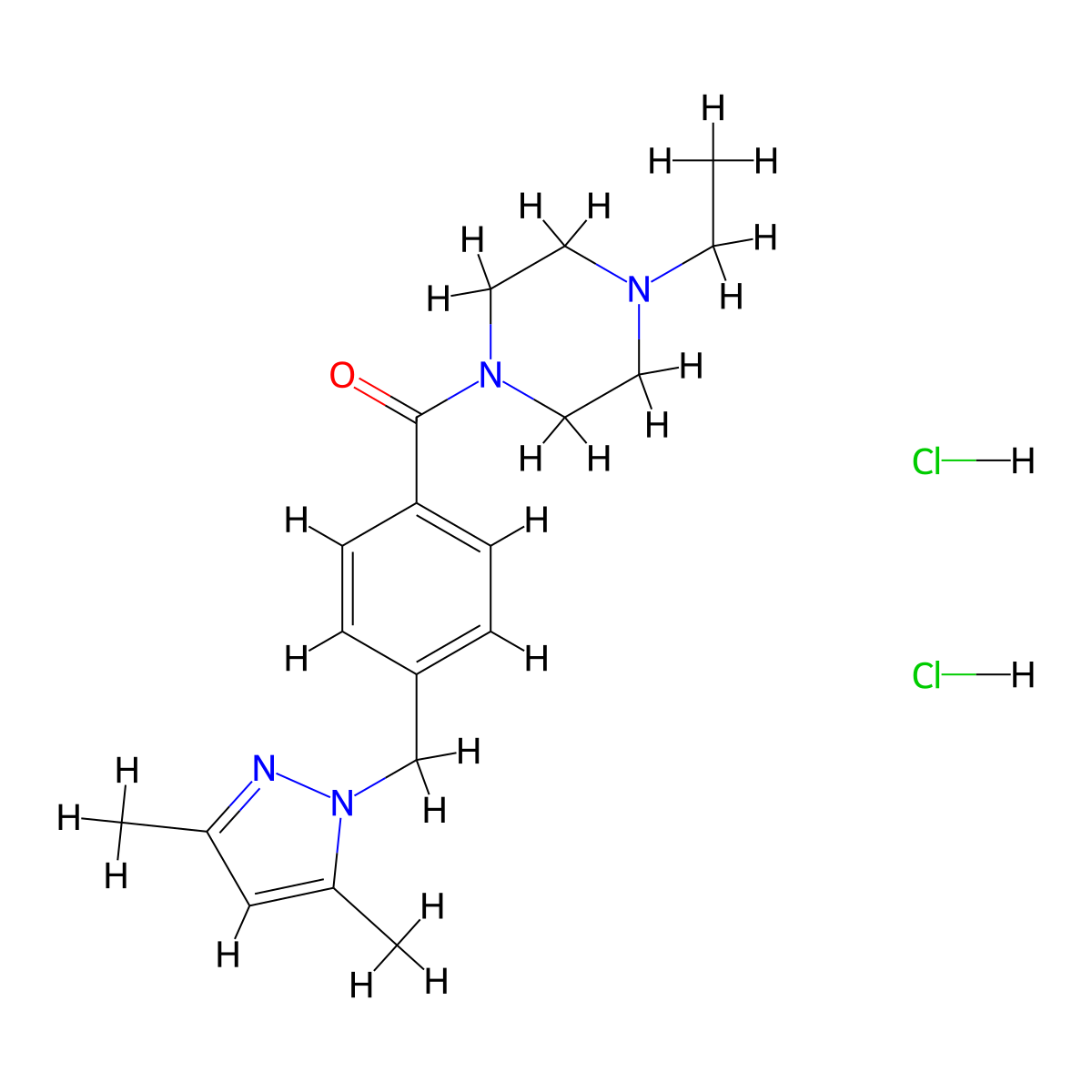 1-{4-[(3,5-dimethyl-1H-pyrazol-1-yl)methyl]benzoyl}-4-ethylpiperazine dihydrochloride molecular structure, CAS 2470438-59-4