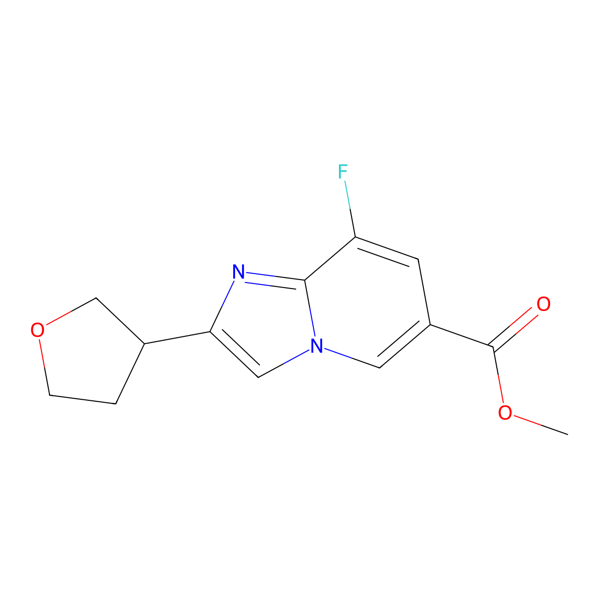 Methyl 8-fluoro-2-(oxolan-3-yl)imidazo[1,2-a]pyridine-6-carboxylate molecular structure, CAS 2470438-68-5