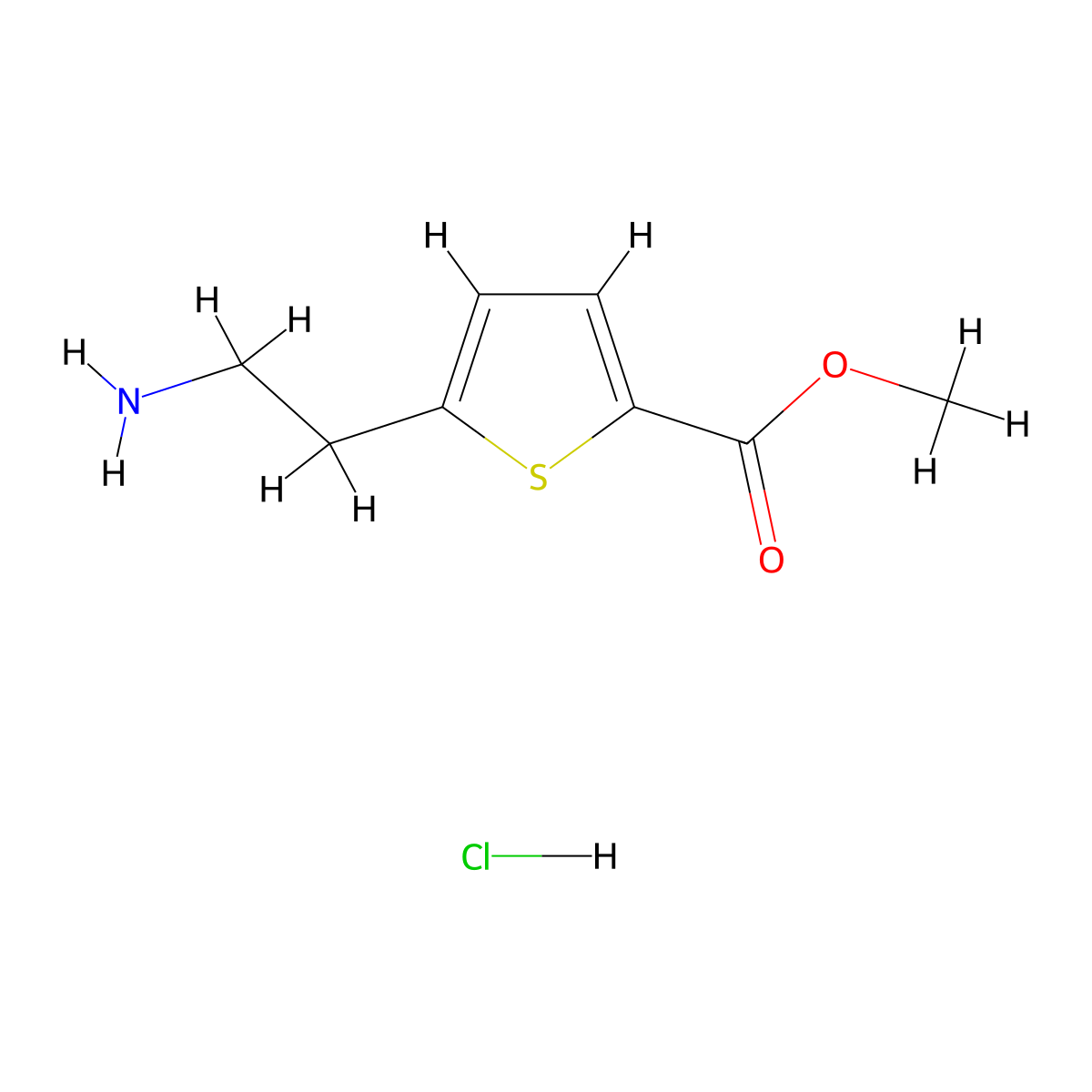Methyl5-(2-aminoethyl)thiophene-2-carboxylatehydrochloride molecular structure, CAS 2470438-74-3