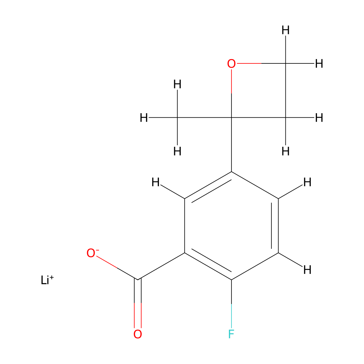 Lithium(1+)2-fluoro-5-(2-methyloxetan-2-yl)benzoate molecular structure, CAS 2470438-95-8