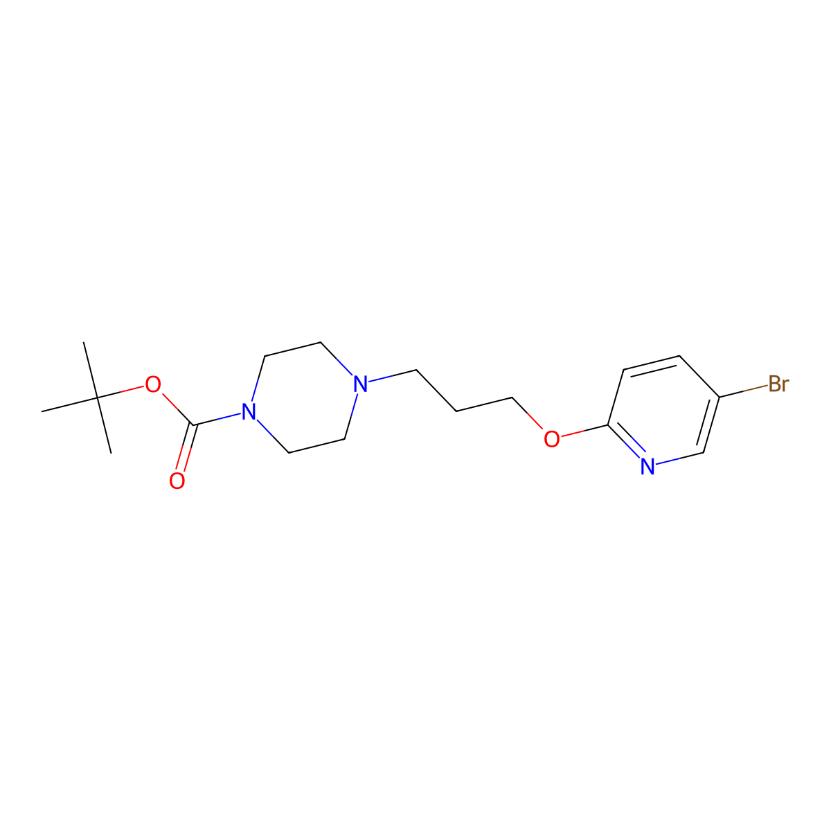 Tert-butyl 4-[3-(5-bromopyridin-2-yl)oxypropyl]piperazine-1-carboxylate molecular structure, CAS 2470439-14-4