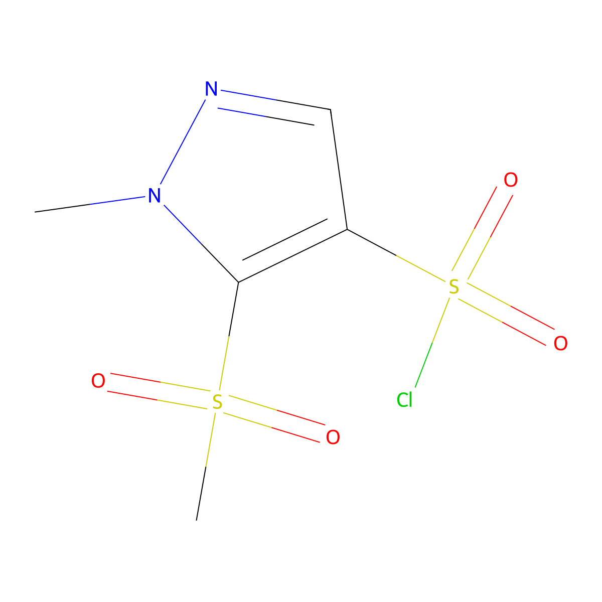 5-methanesulfonyl-1-methyl-1H-pyrazole-4-sulfonyl chloride molecular structure, CAS 2470439-35-9