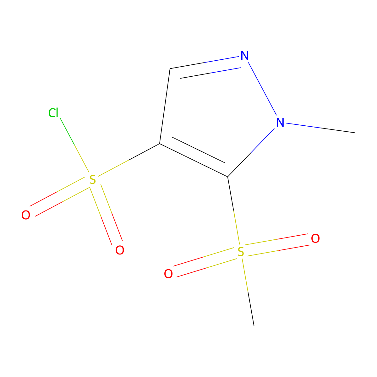 5-methanesulfonyl-1-methyl-1H-pyrazole-4-sulfonyl chloride molecular structure, CAS 2470439-35-9