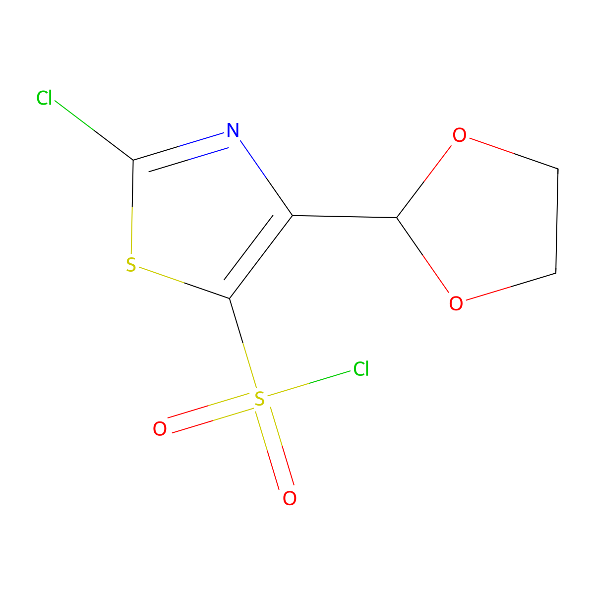 2-Chloro-4-(1,3-dioxolan-2-yl)-1,3-thiazole-5-sulfonyl chloride molecular structure, CAS 2470439-48-4