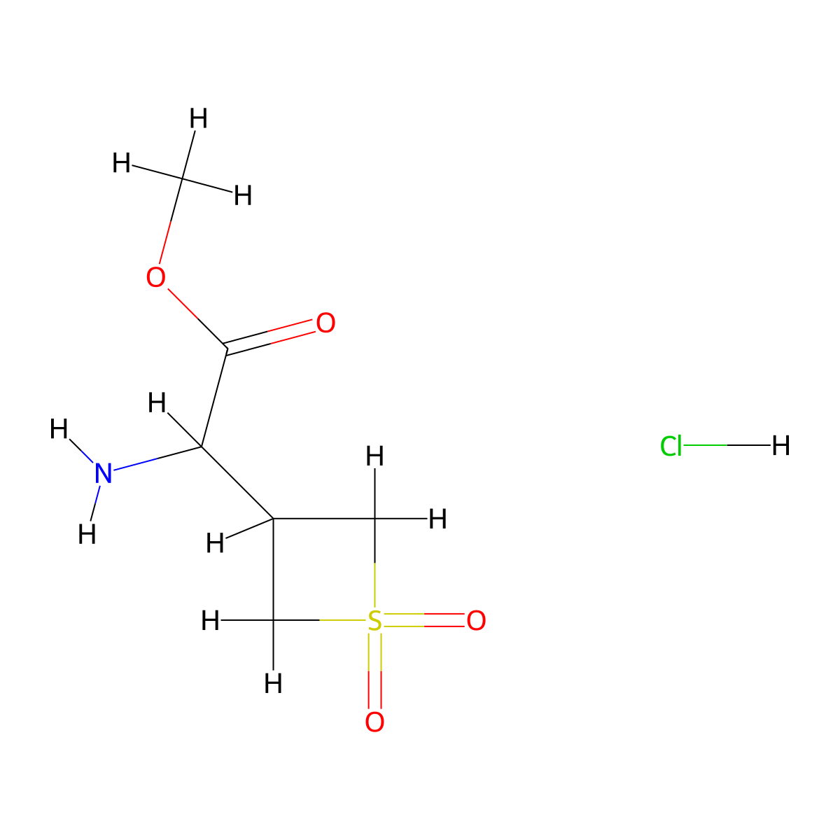 Methyl2-amino-2-(1,1-dioxo-1lambda6-thietan-3-yl)acetatehydrochloride molecular structure, CAS 2470439-72-4