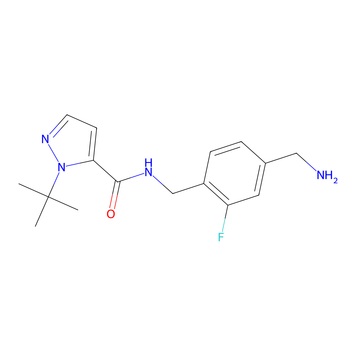 N-{[4-(aminomethyl)-2-fluorophenyl]methyl}-1-tert-butyl-1H-pyrazole-5-carboxamide molecular structure, CAS 2470439-73-5