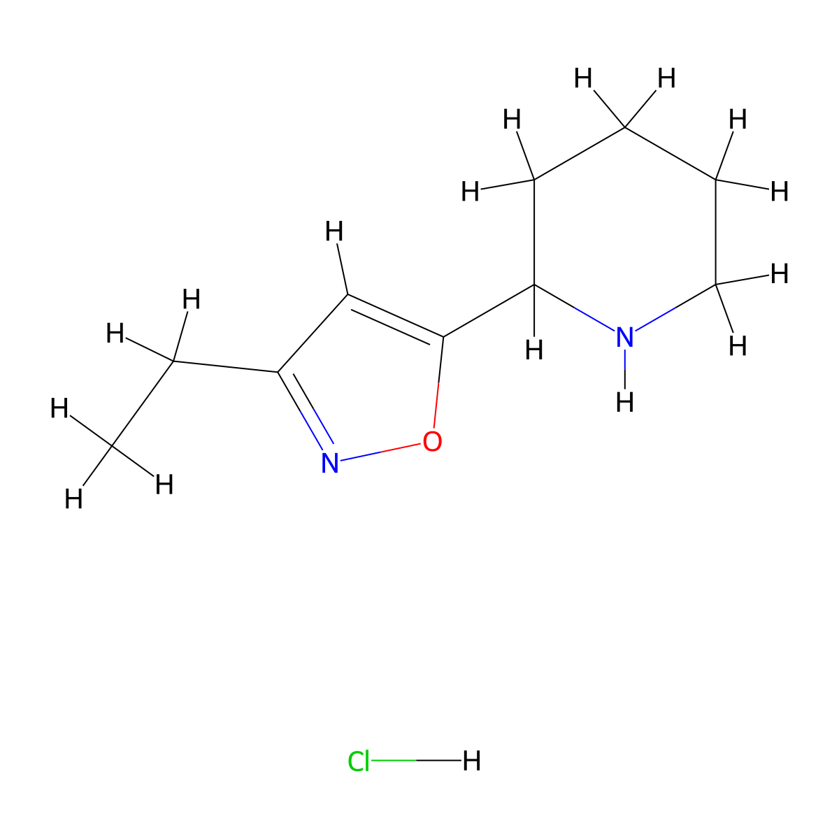 2-(3-Ethyl-1,2-oxazol-5-yl)piperidine hydrochloride molecular structure, CAS 2470439-78-0