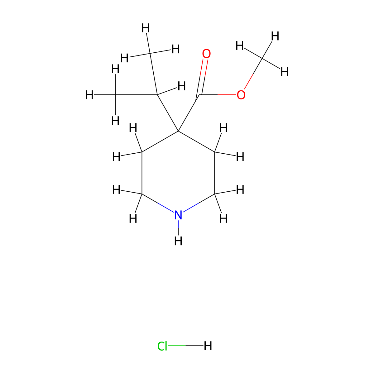 Methyl 4-(propan-2-yl)piperidine-4-carboxylate hydrochloride molecular structure, CAS 2470439-99-5
