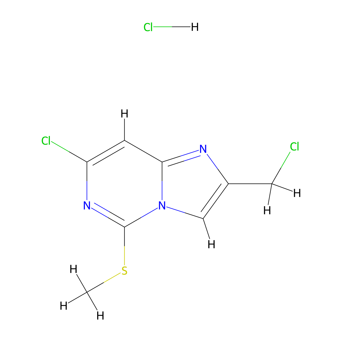 7-Chloro-2-(chloromethyl)-5-(methylsulfanyl)imidazo[1,2-c]pyrimidine hydrochloride molecular structure, CAS 2470440-00-5