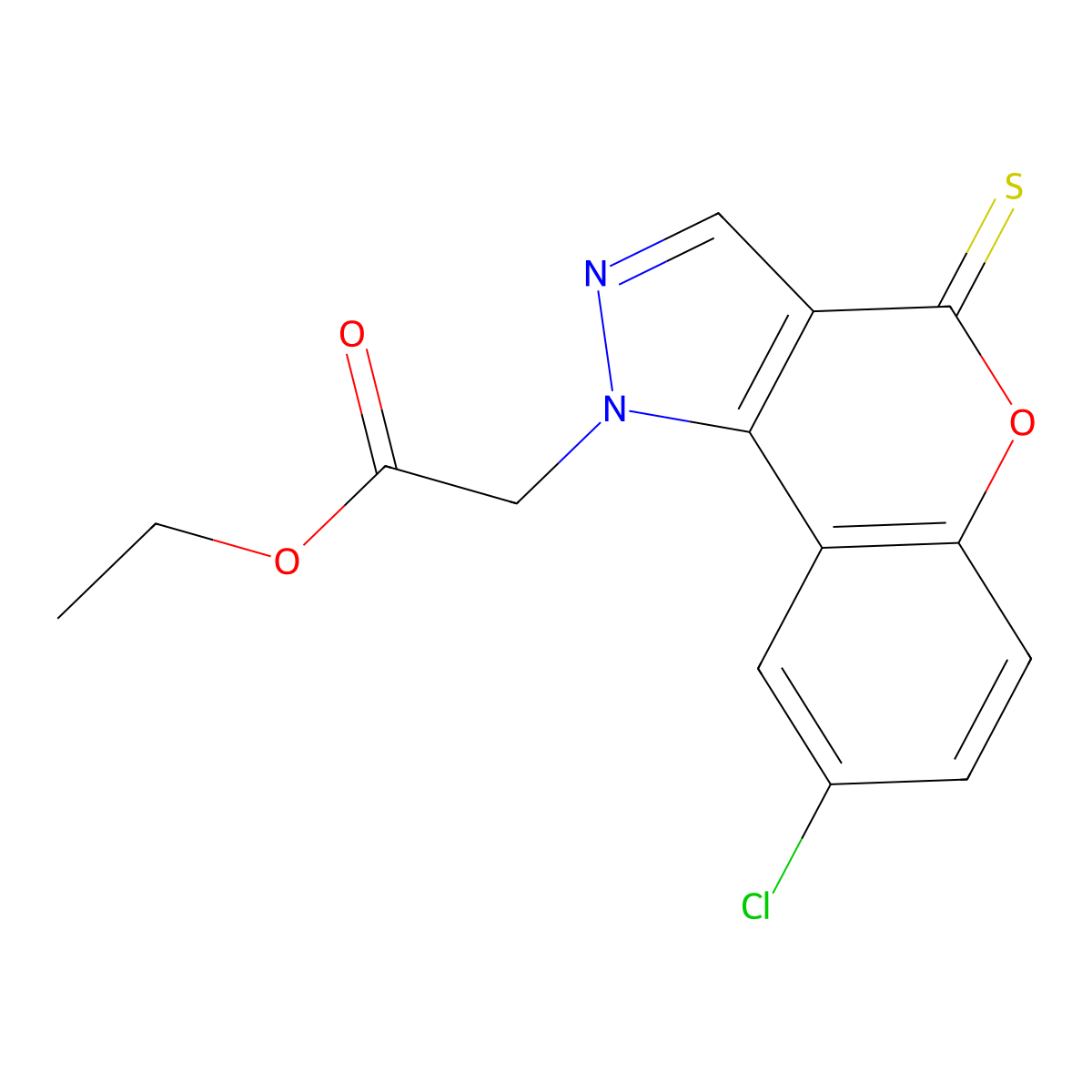 ethyl2-{8-chloro-4-sulfanylidene-1H,4H-chromeno[4,3-c]pyrazol-1-yl}acetate molecular structure, CAS 2470440-12-9