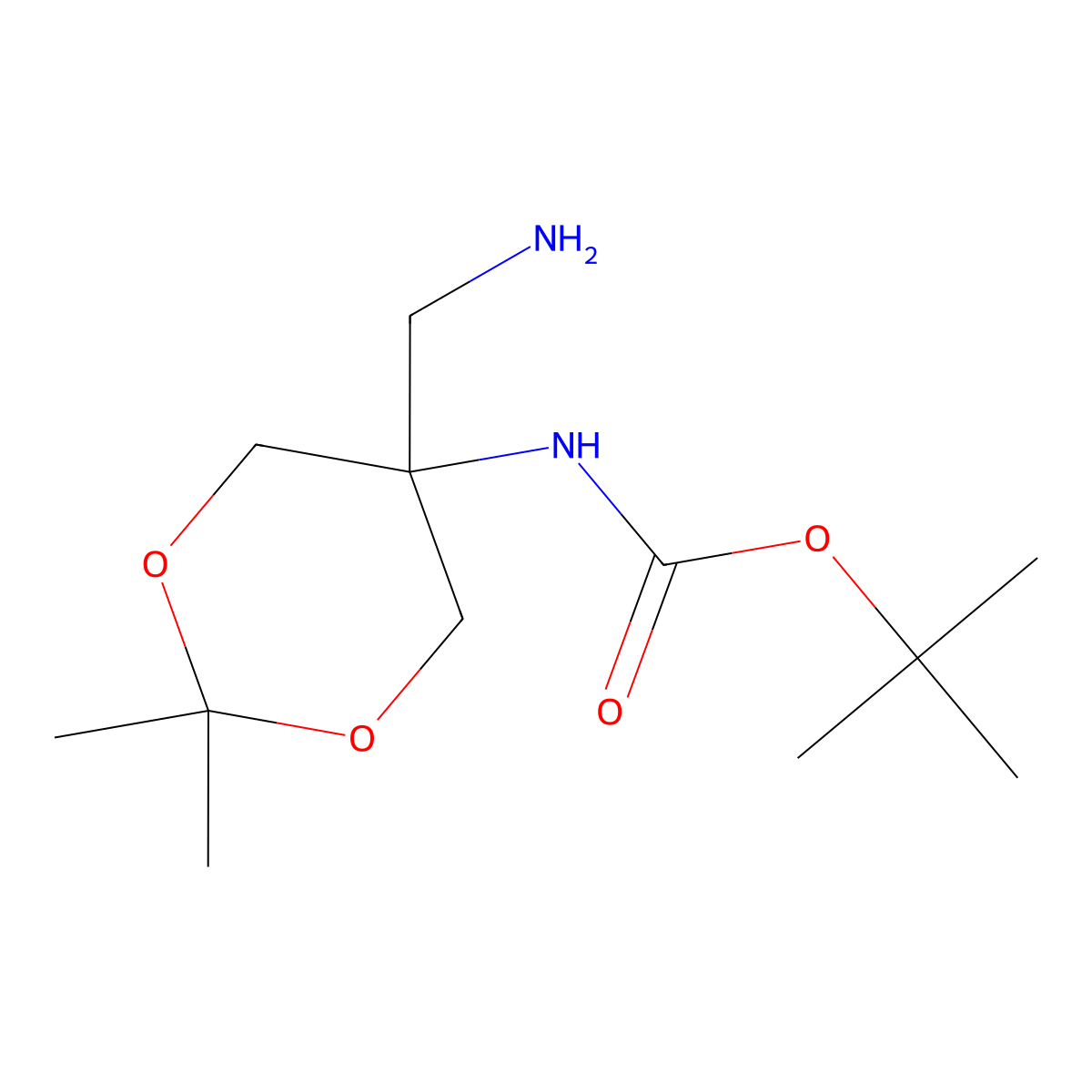 Tert-butyl N-[5-(aminomethyl)-2,2-dimethyl-1,3-dioxan-5-yl]carbamate molecular structure, CAS 2470440-30-1