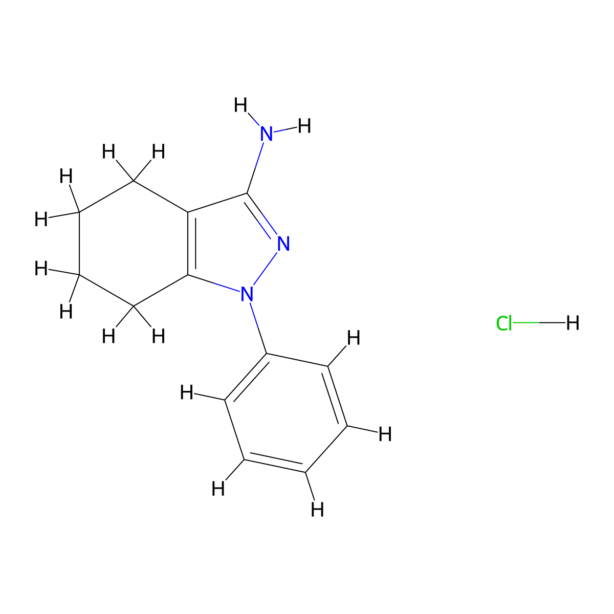 1-phenyl-4,5,6,7-tetrahydro-1H-indazol-3-amine hydrochloride molecular structure, CAS 2470440-37-8