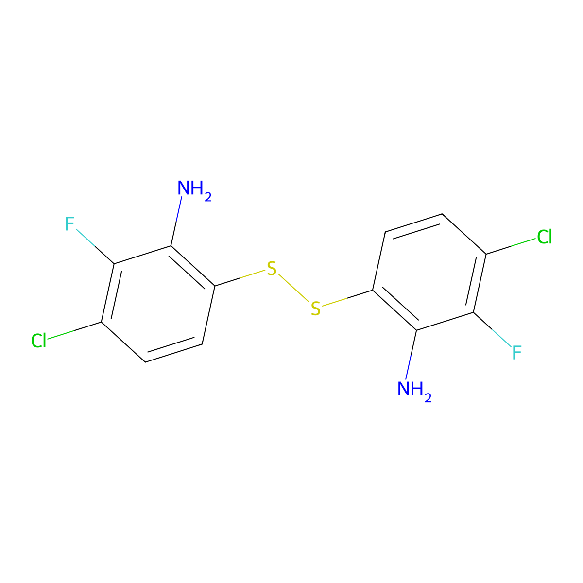 6-[(2-Amino-4-chloro-3-fluorophenyl)disulfanyl]-3-chloro-2-fluoroaniline molecular structure, CAS 2470440-38-9