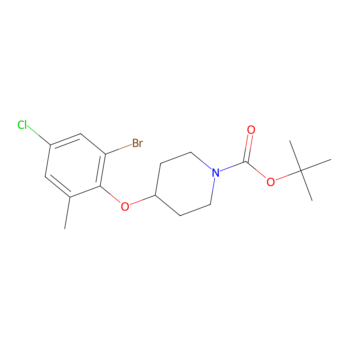 Tert-butyl 4-(2-bromo-4-chloro-6-methylphenoxy)piperidine-1-carboxylate molecular structure, CAS 2470440-55-0