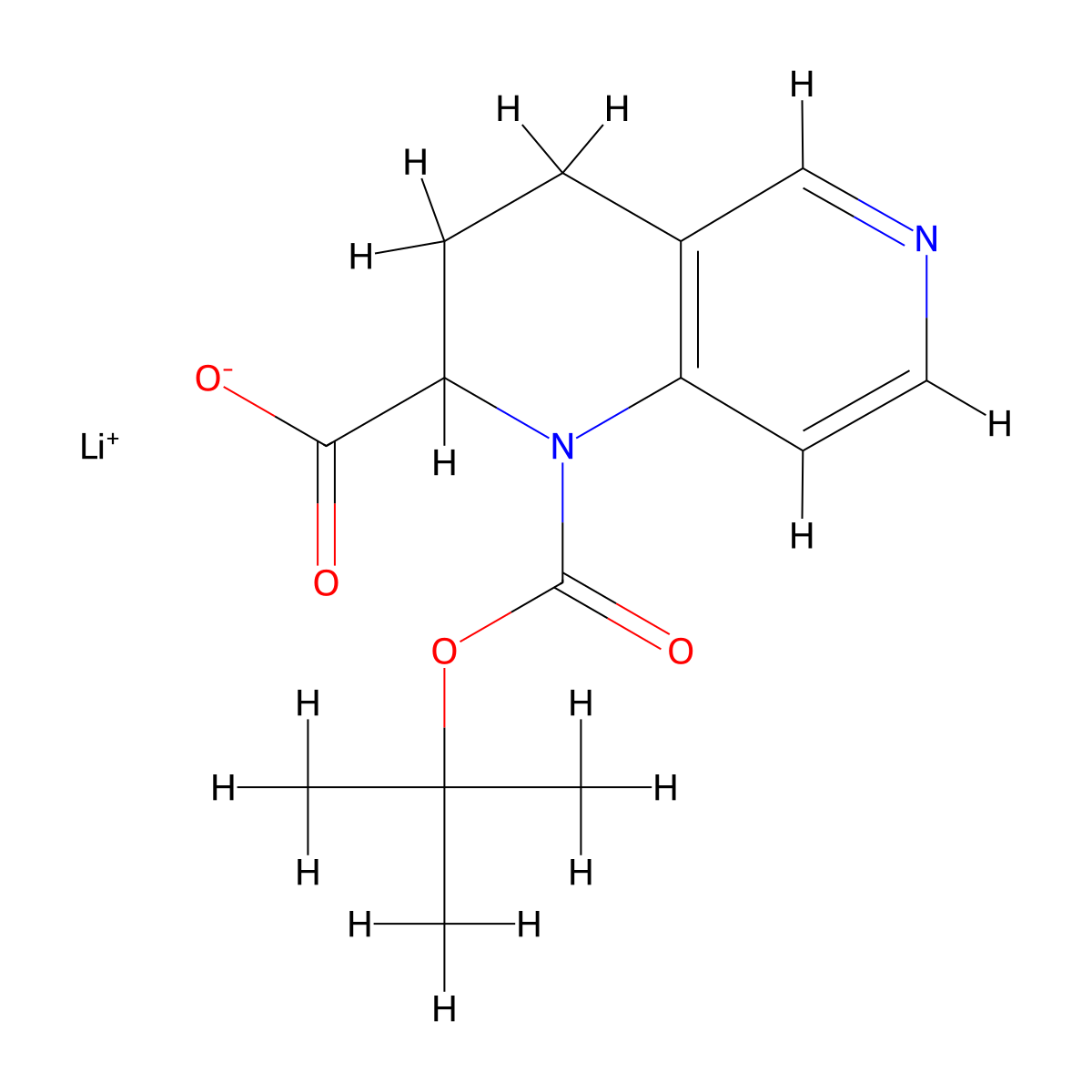Lithium(1+) 1-[(tert-butoxy)carbonyl]-1,2,3,4-tetrahydro-1,6-naphthyridine-2-carboxylate molecular structure, CAS 2470440-58-3