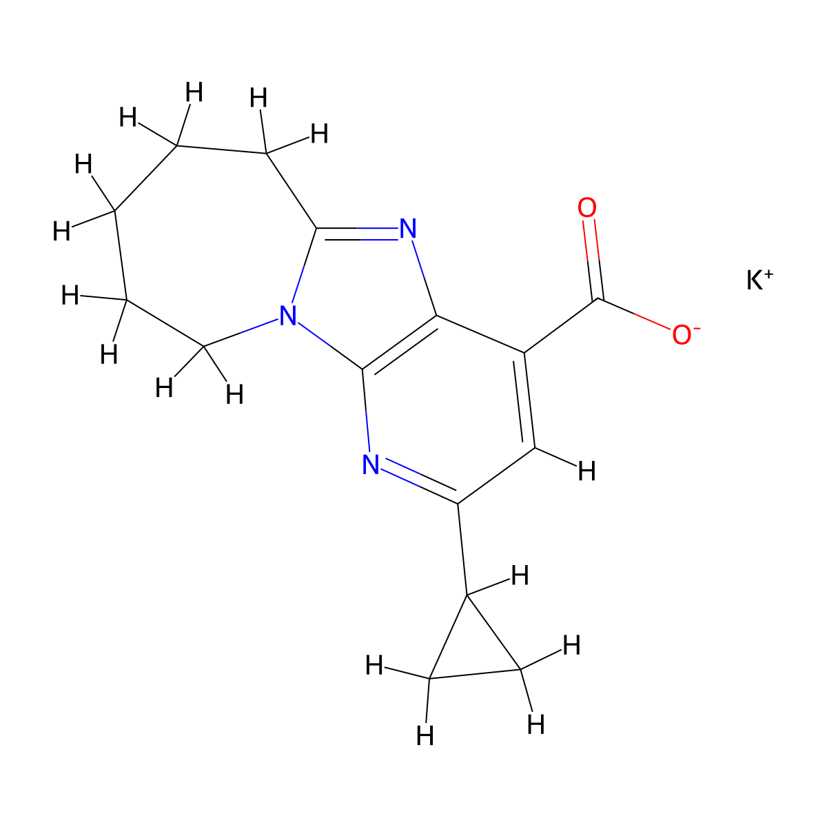 Potassium 4-cyclopropyl-1,3,8-triazatricyclo[7.5.0.0,2,7]tetradeca-2,4,6,8-tetraene-6-carboxylate molecular structure, CAS 2470440-81-2