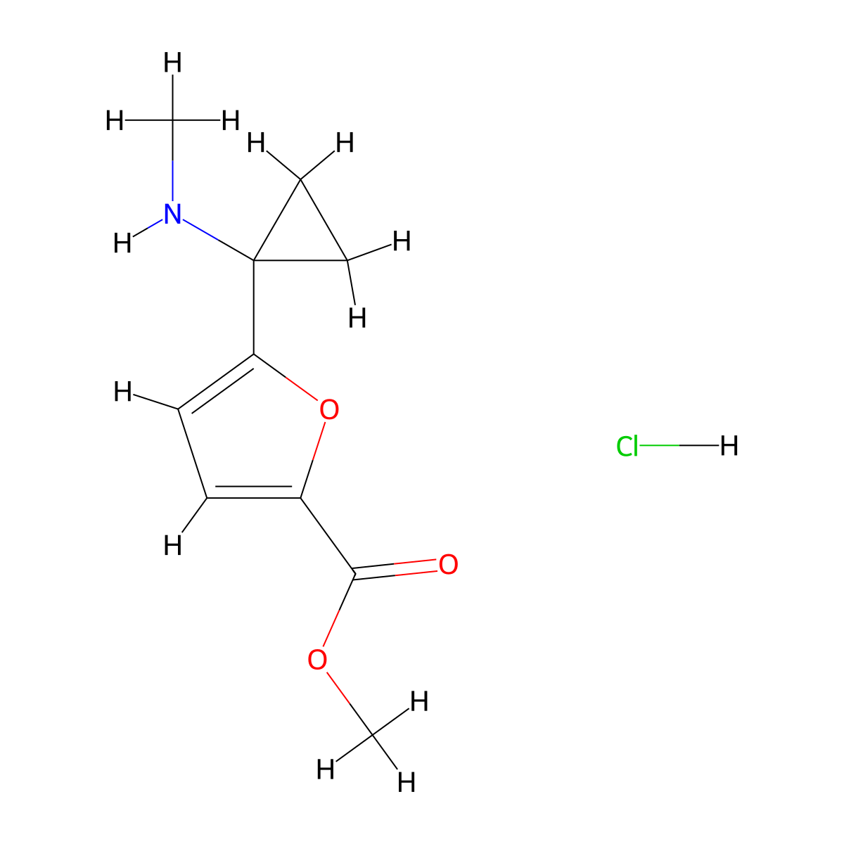 Methyl5-[1-(methylamino)cyclopropyl]furan-2-carboxylatehydrochloride molecular structure, CAS 2470440-93-6