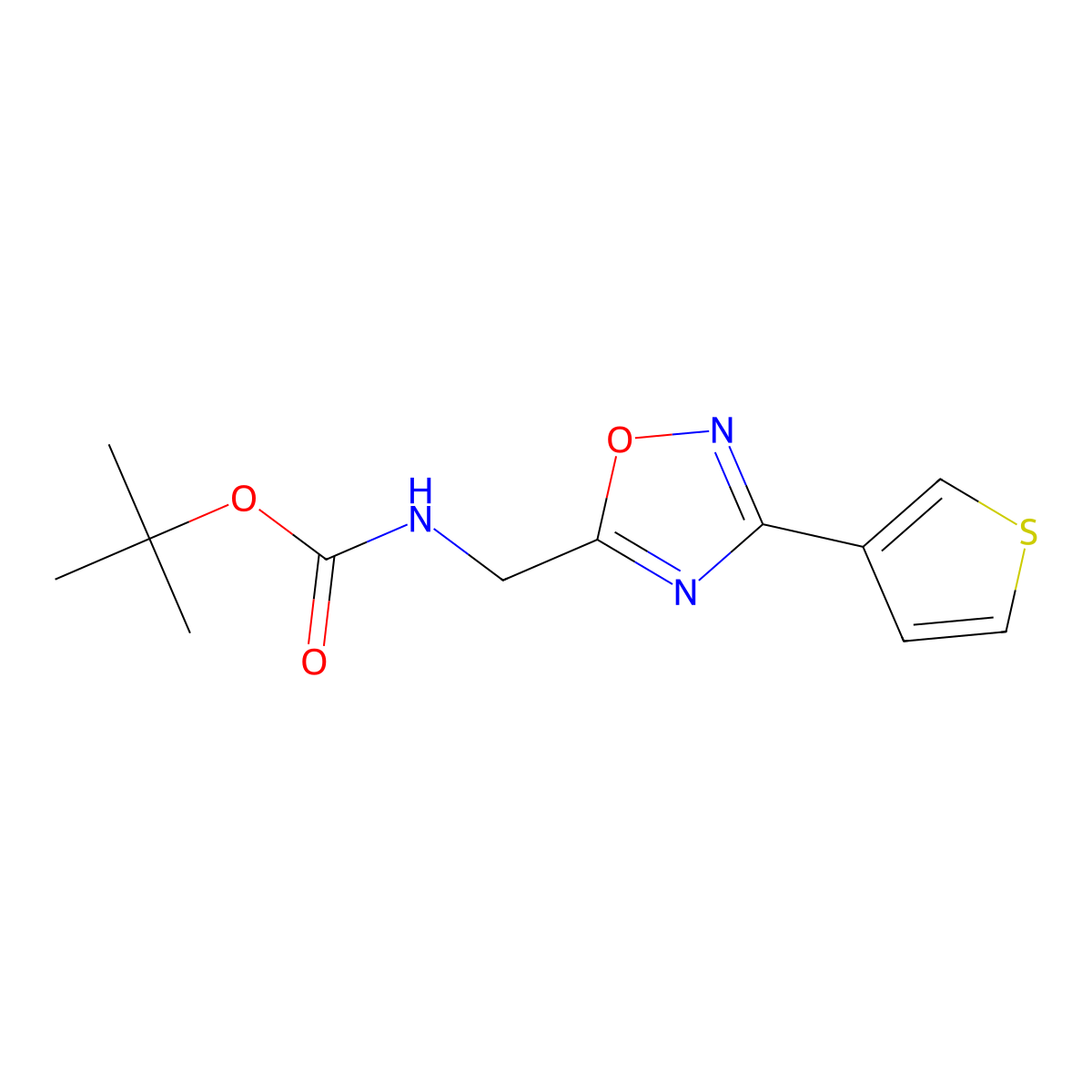 tert-butyl N-{[3-(thiophen-3-yl)-1,2,4-oxadiazol-5-yl]methyl}carbamate molecular structure, CAS 2470694-54-1