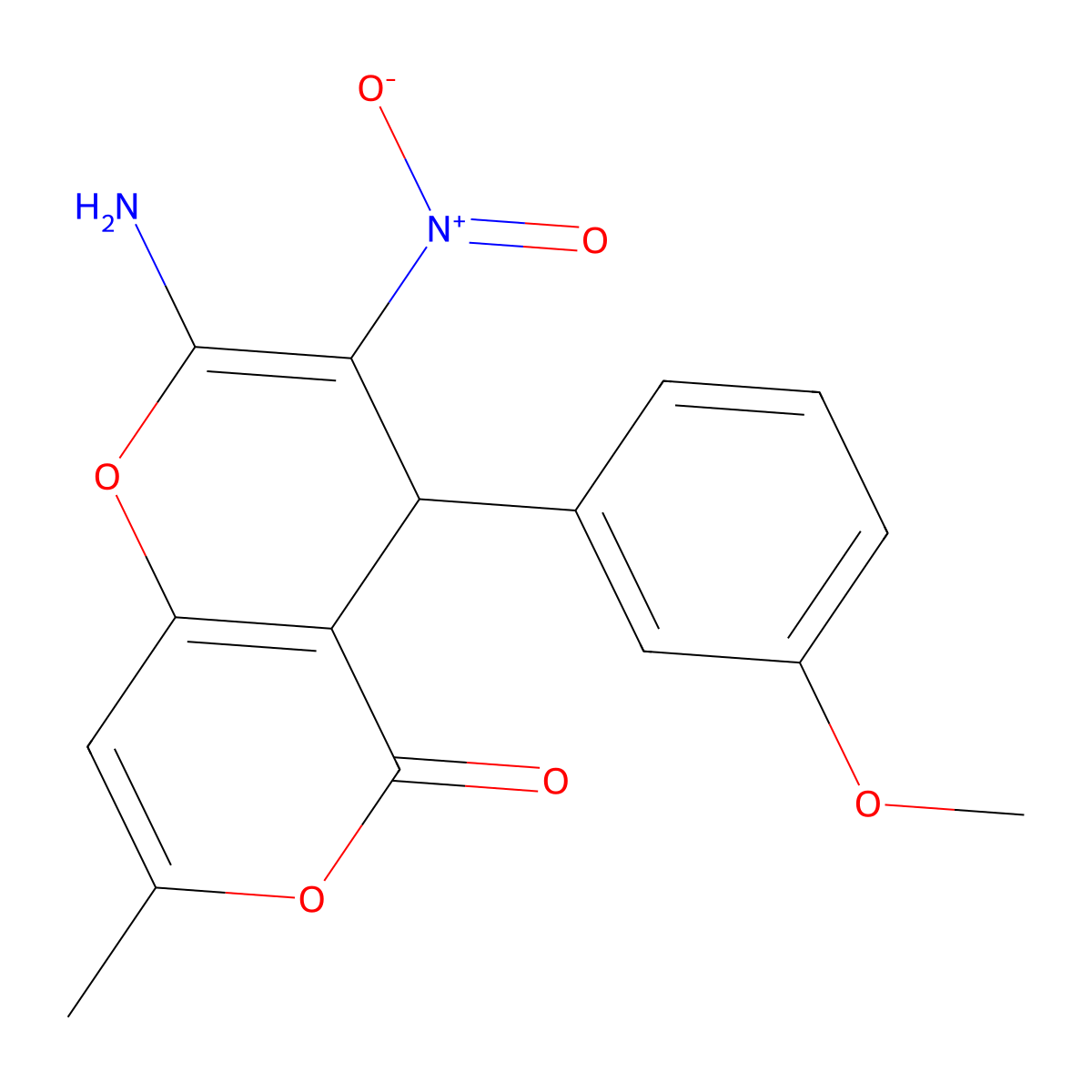 2-amino-4-(3-methoxyphenyl)-7-methyl-3-nitro-4H-pyrano[3,2-c]pyran-5-one molecular structure, CAS 247079-71-6