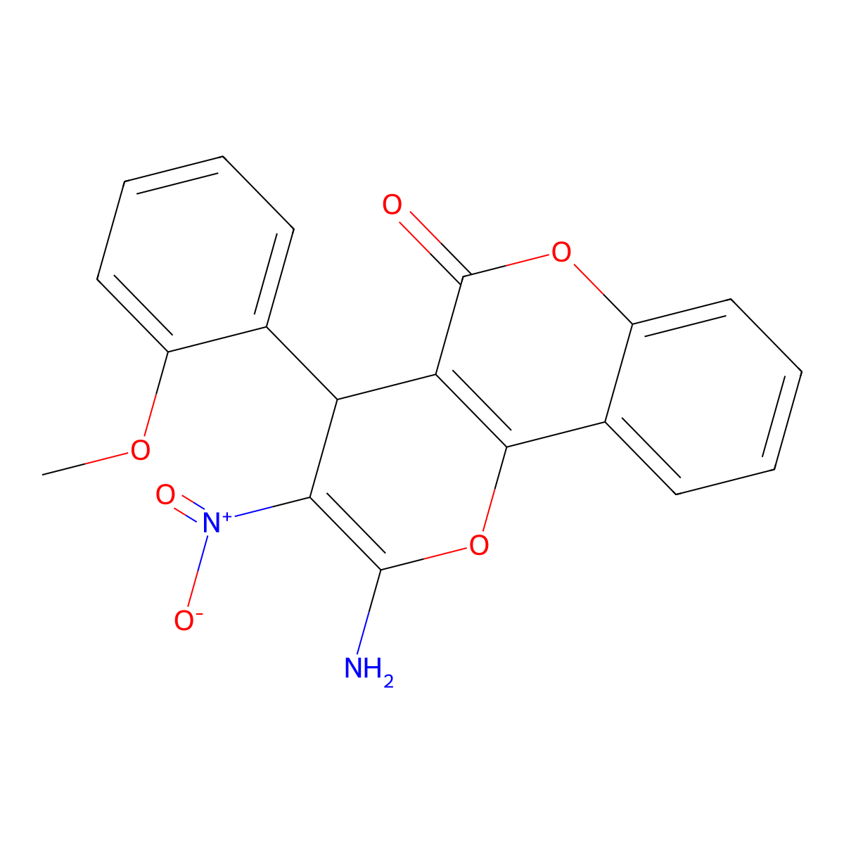 2-amino-4-(2-methoxyphenyl)-3-nitro-4H-pyrano[3,2-c]chromen-5-one molecular structure, CAS 247079-73-8