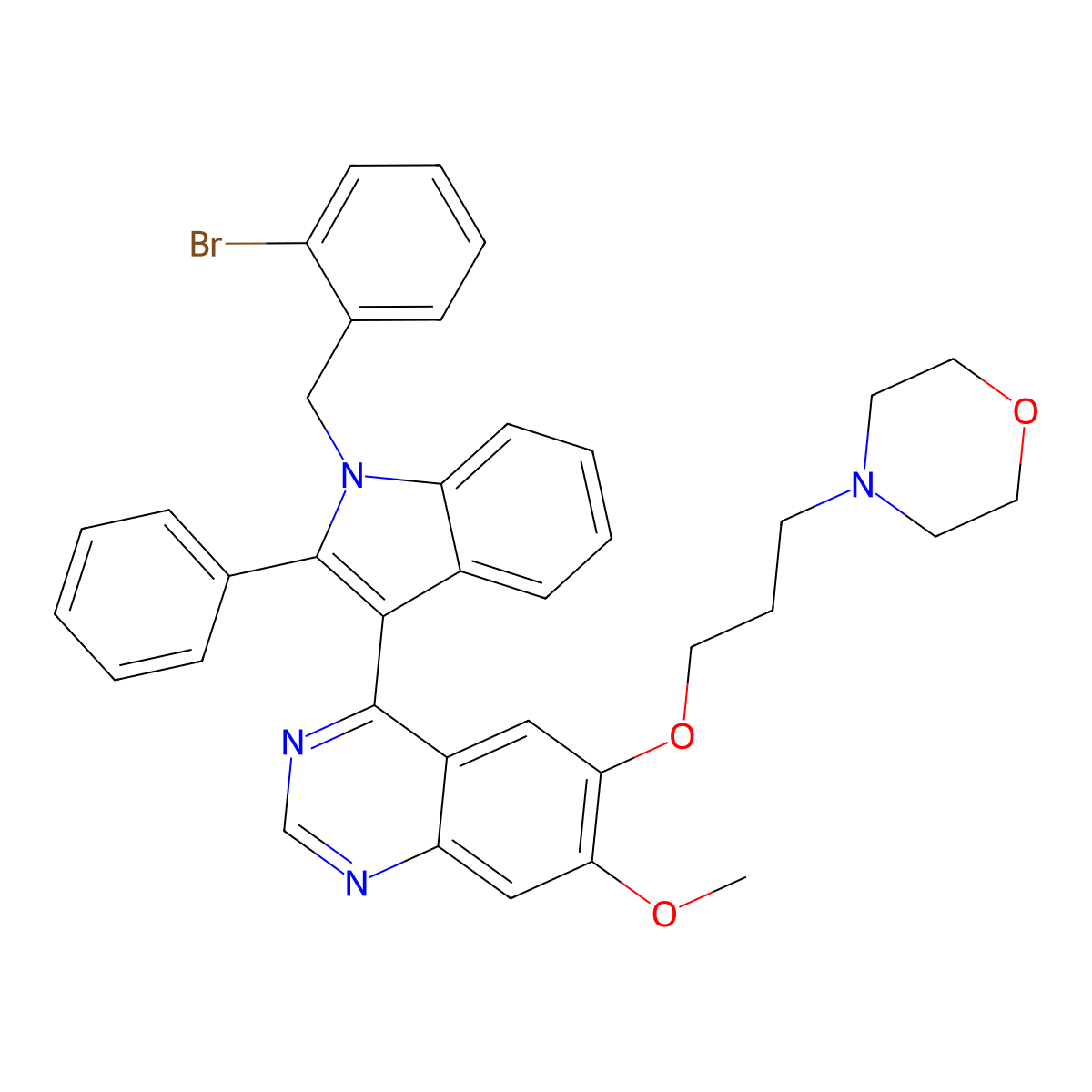4-[3-[4-[1-[(2-Bromophenyl)methyl]-2-phenylindol-3-yl]-7-methoxyquinazolin-6-yl]oxypropyl]morpholine molecular structure, CAS 2470908-79-1