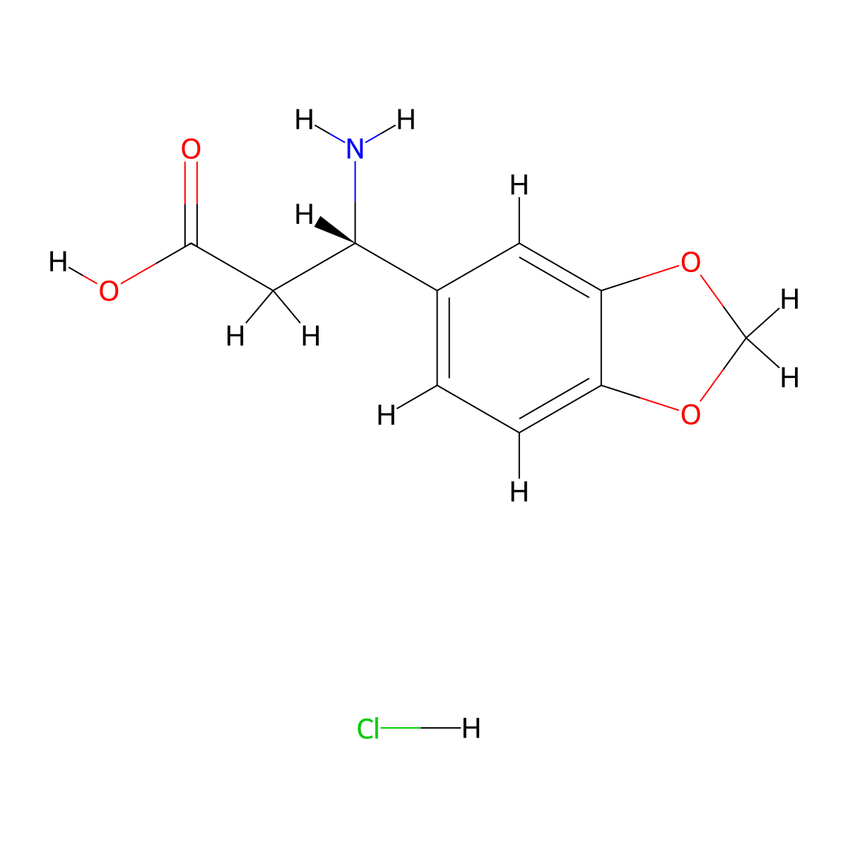 (3S)-3-amino-3-(1,3-dioxaindan-5-yl)propanoic acid hydrochloride molecular structure, CAS 247093-63-6