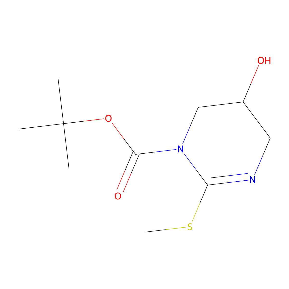 Tert-butyl 5-hydroxy-2-(methylsulfanyl)-1,4,5,6-tetrahydropyrimidine-1-carboxylate molecular structure, CAS 247101-02-6