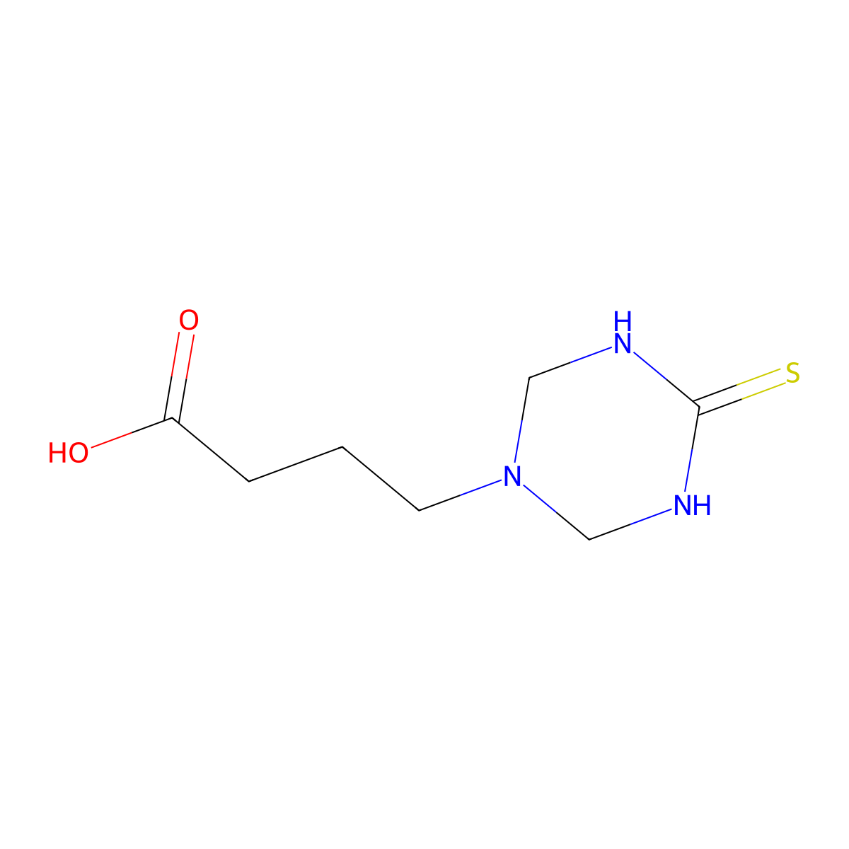 Tetrahydro-4-thioxo-1,3,5-triazine-1(2H)-butanoic acid molecular structure, CAS 247109-16-6