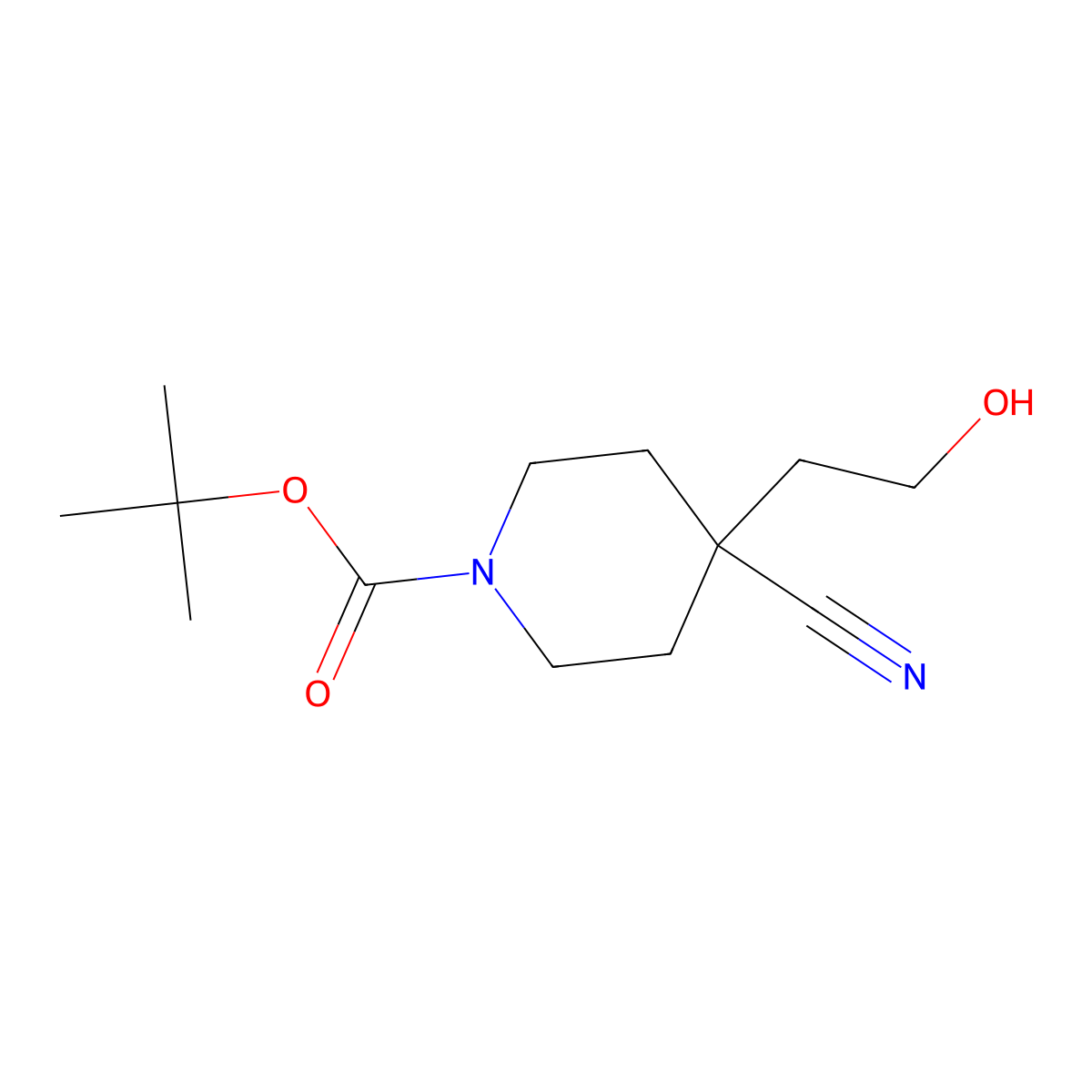 Tert-butyl 4-cyano-4-(2-hydroxyethyl)piperidine-1-carboxylate molecular structure, CAS 247133-10-4