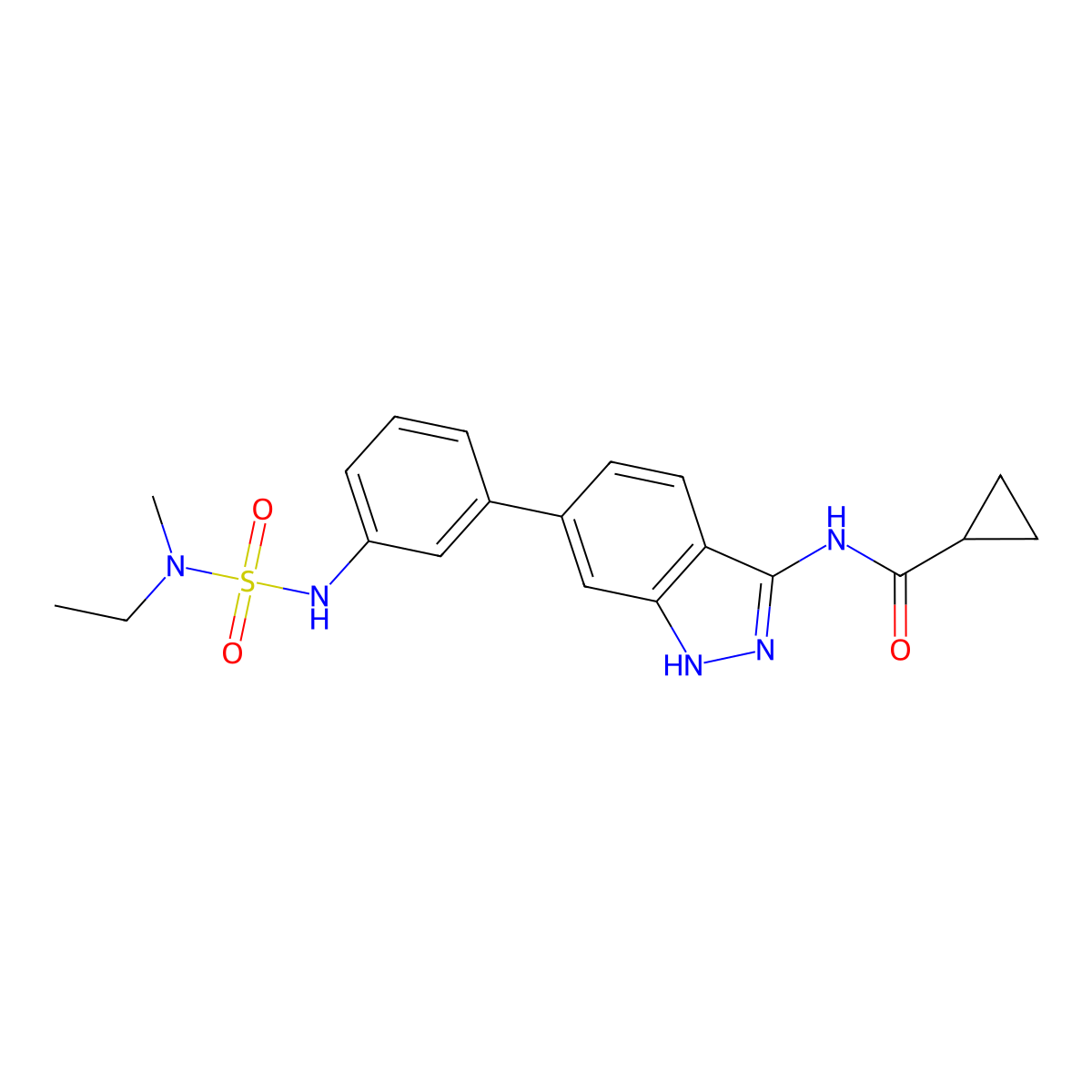 N-[6-(3-{[ethyl(methyl)sulfamoyl]amino}phenyl)-1H-indazol-3-yl]cyclopropanecarboxamide molecular structure, CAS 2471971-94-3
