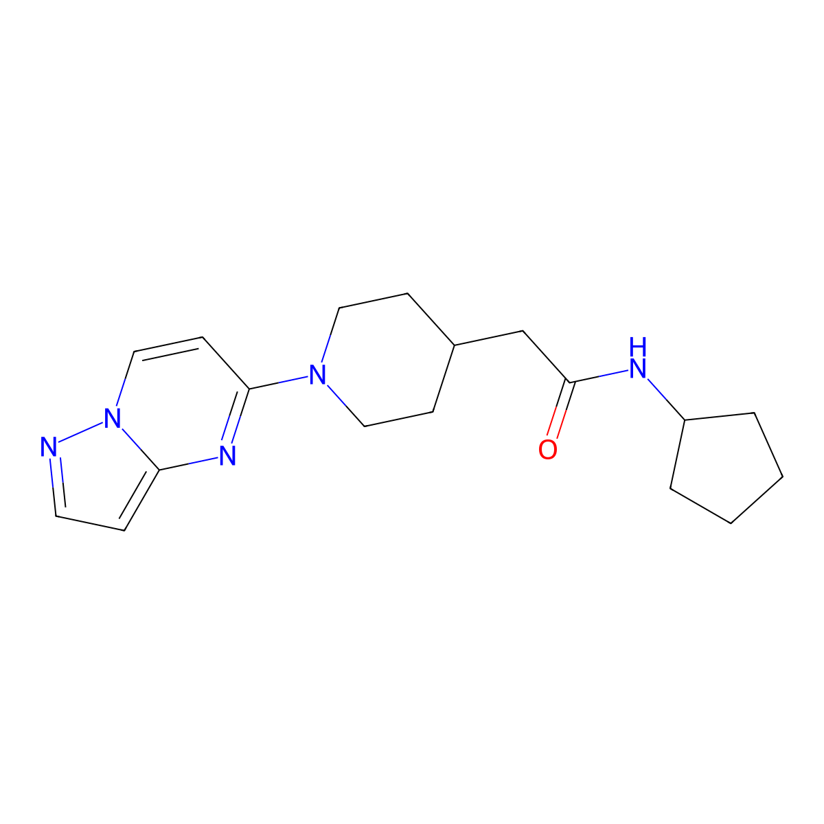 N-cyclopentyl-2-(1-{pyrazolo[1,5-a]pyrimidin-5-yl}piperidin-4-yl)acetamide molecular structure, CAS 2472142-42-8